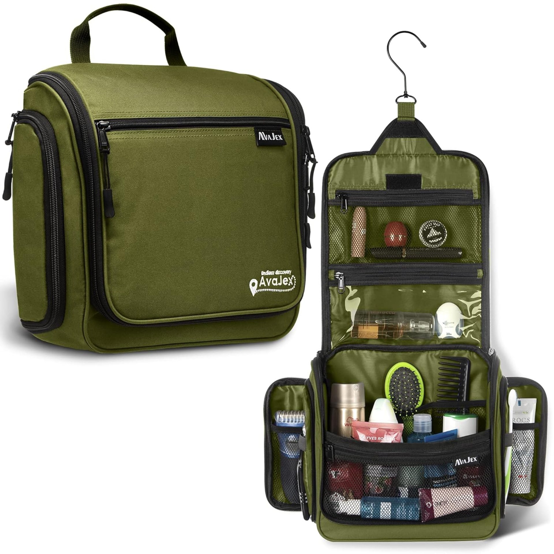 Travel Toiletry Bag for Men and Women – Large Hanging Toiletry Organizer – Waterproof Hygiene Bag with Metal XXL Swivel Hook, with YKK Zippers and 19 Compartments for Toiletries, Makeup, Cosmetics Travel Toiletry Bag for Men and Women – Large Hanging Toiletry Organizer – Waterproof Hygiene Bag with Metal XXL Swivel Hook, with YKK Zippers and 19 Compartments for Toiletries, Makeup, Cosmetics