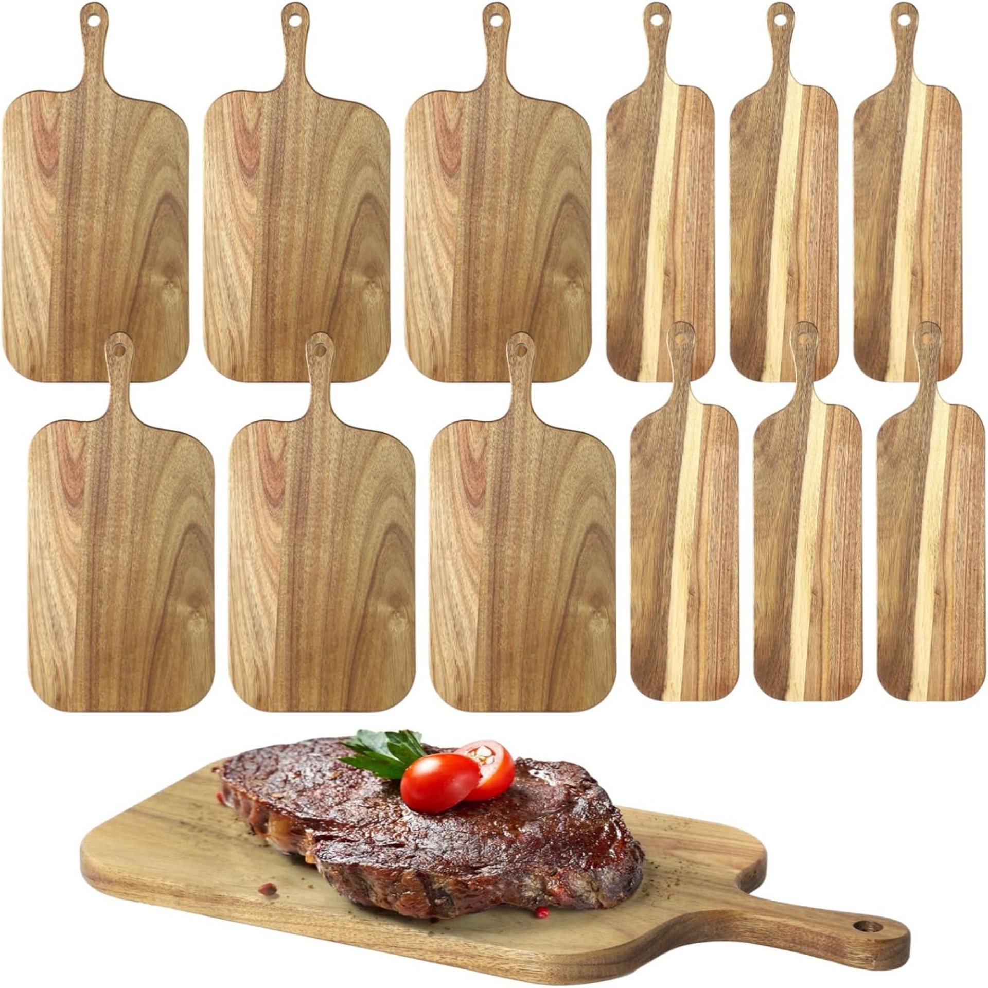12 Pcs Wood Cutting Board Set with Handle, Acacia Wood Charcuterie Board, Small Size Long Wooden Charcuterie Board Paddle Cheese Board Serving Boards for Kitchen Meat, Pizza,Chees, 16.1×4.7″, 15×7.5″ 12 Pcs Wood Cutting Board Set with Handle, Acacia Wood Charcuterie Board, Small Size Long Wooden Charcuterie Board Paddle Cheese Board Serving Boards for Kitchen Meat, Pizza,Chees, 16.1×4.7″, 15×7.5″