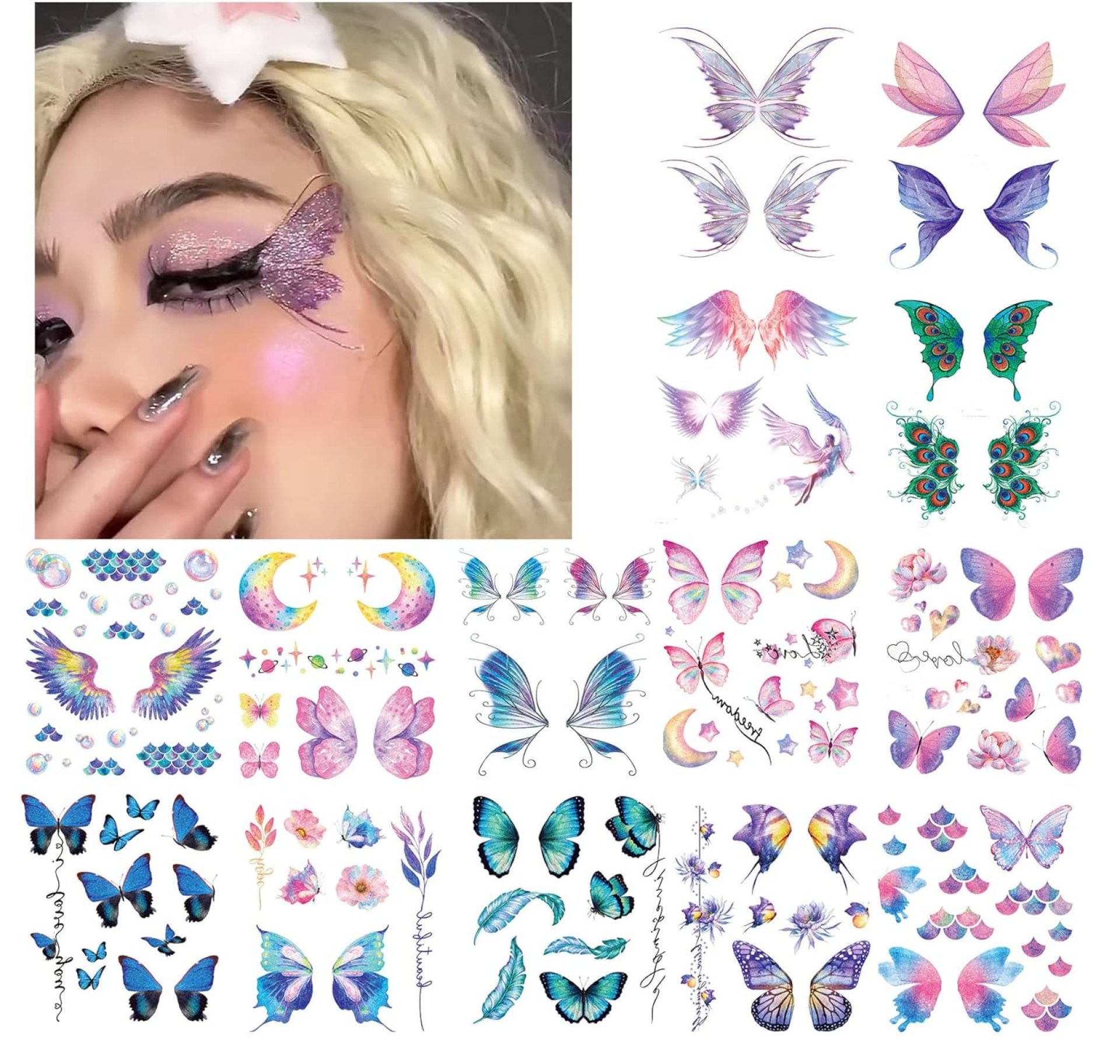 14 Sheets Glitter Butterfly Temporary Tattoos Sticker for Women Girls Eye Face Makeup Decoration, Flash Fairy Body Art Shiny Butterflies Waterproof Fake Tattoos for Festival Party Eye Decor 14 Sheets Glitter Butterfly Temporary Tattoos Sticker for Women Girls Eye Face Makeup Decoration, Flash Fairy Body Art Shiny Butterflies Waterproof Fake Tattoos for Festival Party Eye Decor