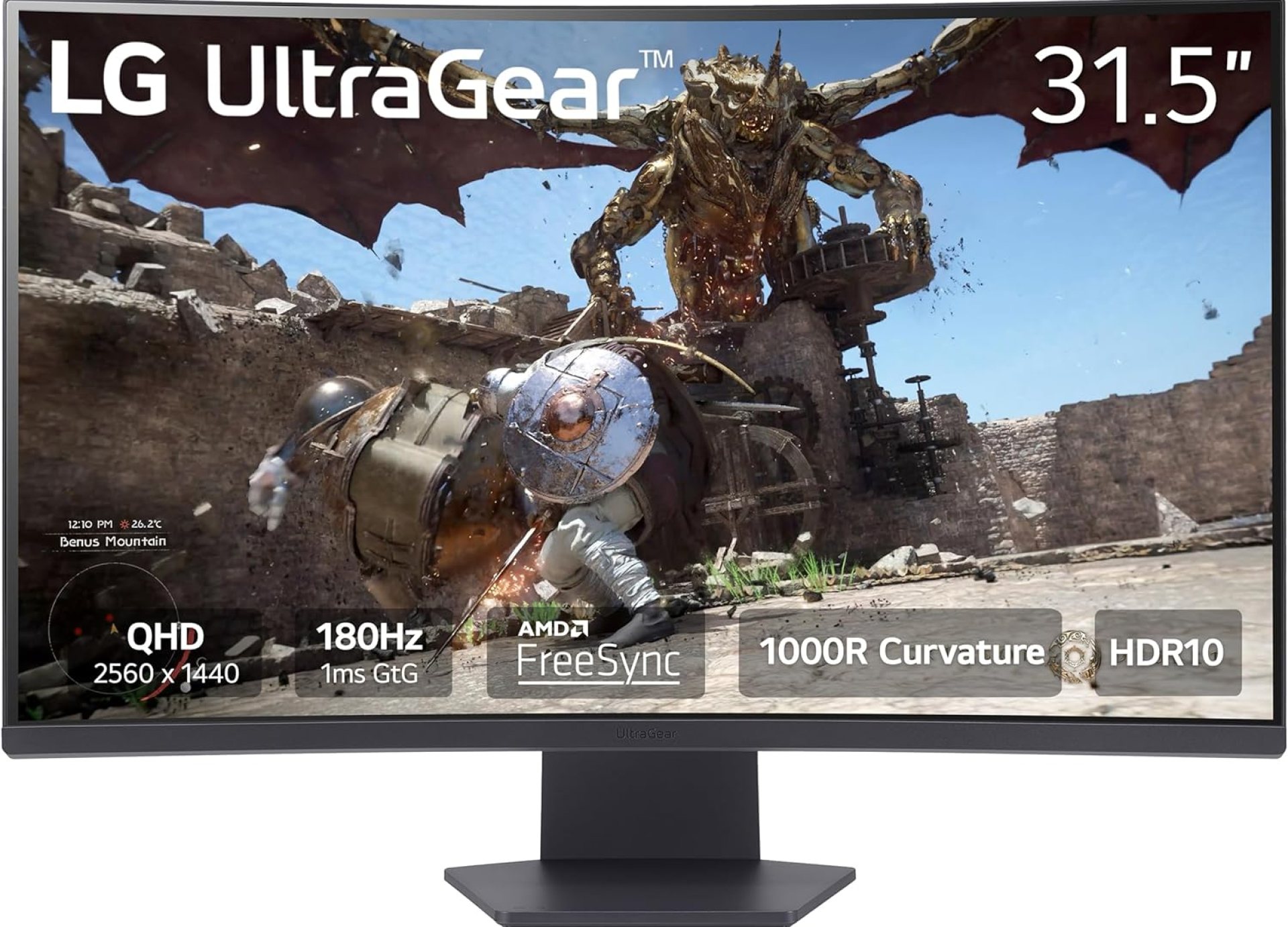 LG 32GS60QC-B Ultragear 32-inch Curved Gaming Monitor QHD (2560×1440) 180Hz 1ms 1000R AMD FreeSync HDR10 HDMIx2 DisplayPort Black LG 32GS60QC-B Ultragear 32-inch Curved Gaming Monitor QHD (2560×1440) 180Hz 1ms 1000R AMD FreeSync HDR10 HDMIx2 DisplayPort Black