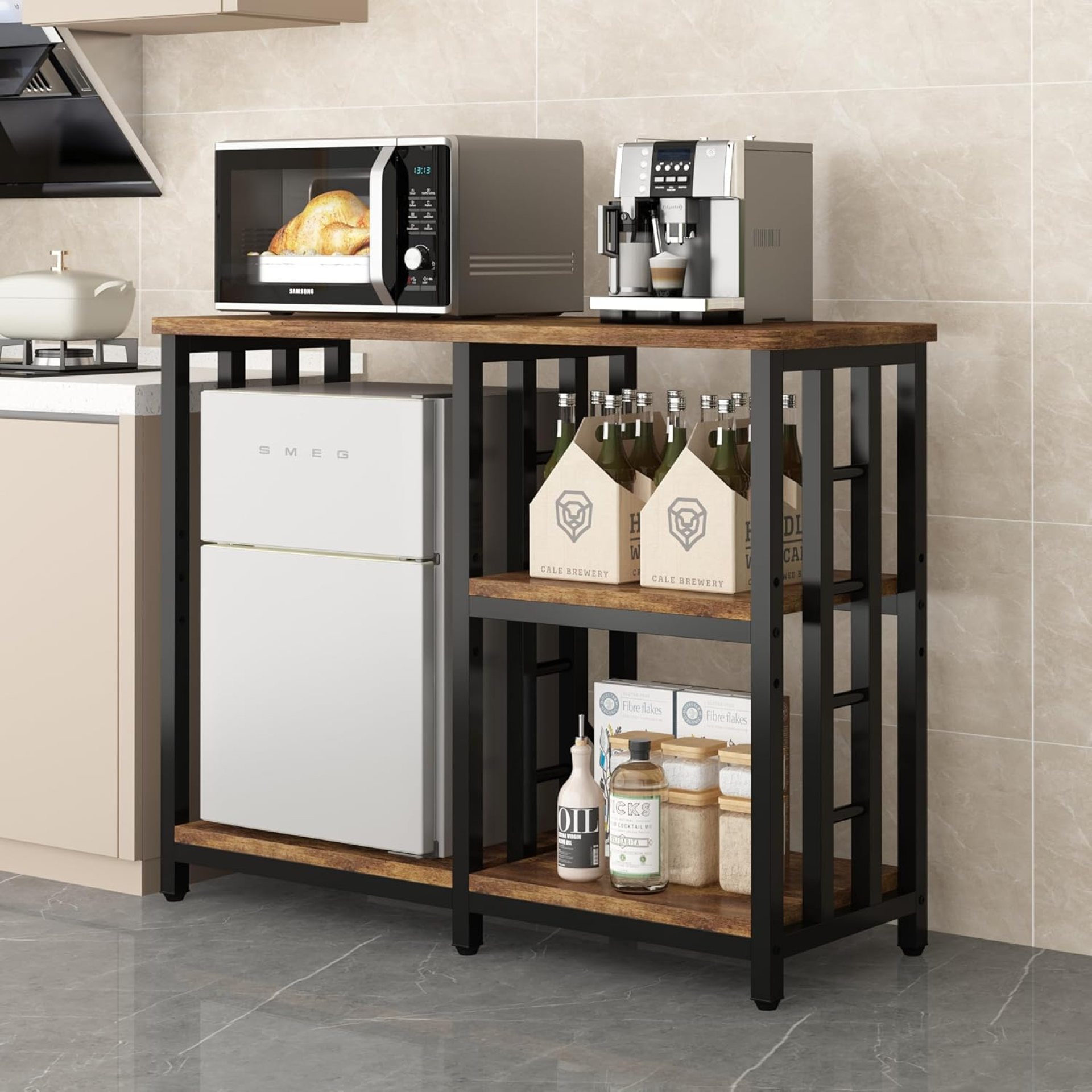 4-Tier Kitchen Baker’s Rack, Mini Fridge & Microwave Oven Stand Table, 5 Tiers Coffee Bar Table, 20-29-37 Gallon Fish Tank Stand, Kitchen Organizer Shelf for Spices/Utensils Foods(Rustic Brown) 4-Tier Kitchen Baker’s Rack, Mini Fridge & Microwave Oven Stand Table, 5 Tiers Coffee Bar Table, 20-29-37 Gallon Fish Tank Stand, Kitchen Organizer Shelf for Spices/Utensils Foods(Rustic Brown)