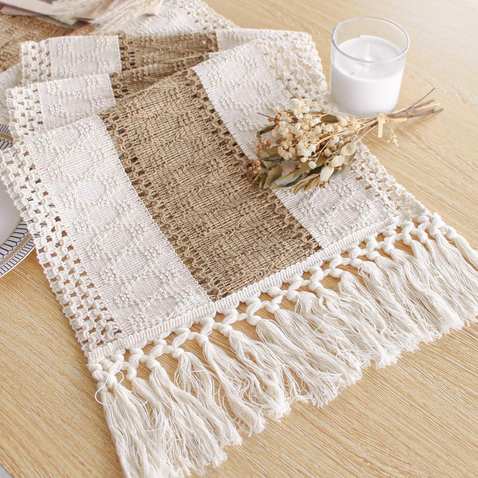 FEXIA Boho Table Runner for Mothers Day Spring Home Decor with Tassels 72 Inches Long Farmhouse Rustic Table Runner Macrame Burlap Table Decoration for Living Room Bridal Shower(12×72 Inches) FEXIA Boho Table Runner for Mothers Day Spring Home Decor with Tassels 72 Inches Long Farmhouse Rustic Table Runner Macrame Burlap Table Decoration for Living Room Bridal Shower(12×72 Inches)