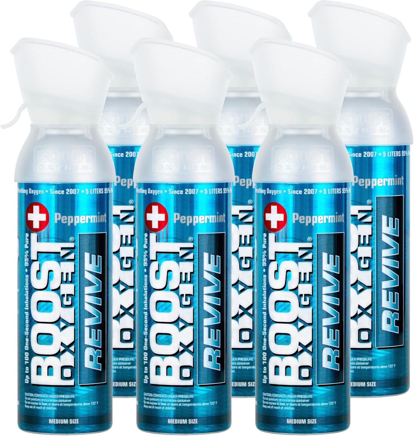 Boost Oxygen Medium Revive Peppermint Aroma 5 Liter Canister | All-Natural Resiratory Support for Aerobic Recovery, Altitude, Performance and Health (6 Pack) Boost Oxygen Medium Revive Peppermint Aroma 5 Liter Canister | All-Natural Resiratory Support for Aerobic Recovery, Altitude, Performance and Health (6 Pack)