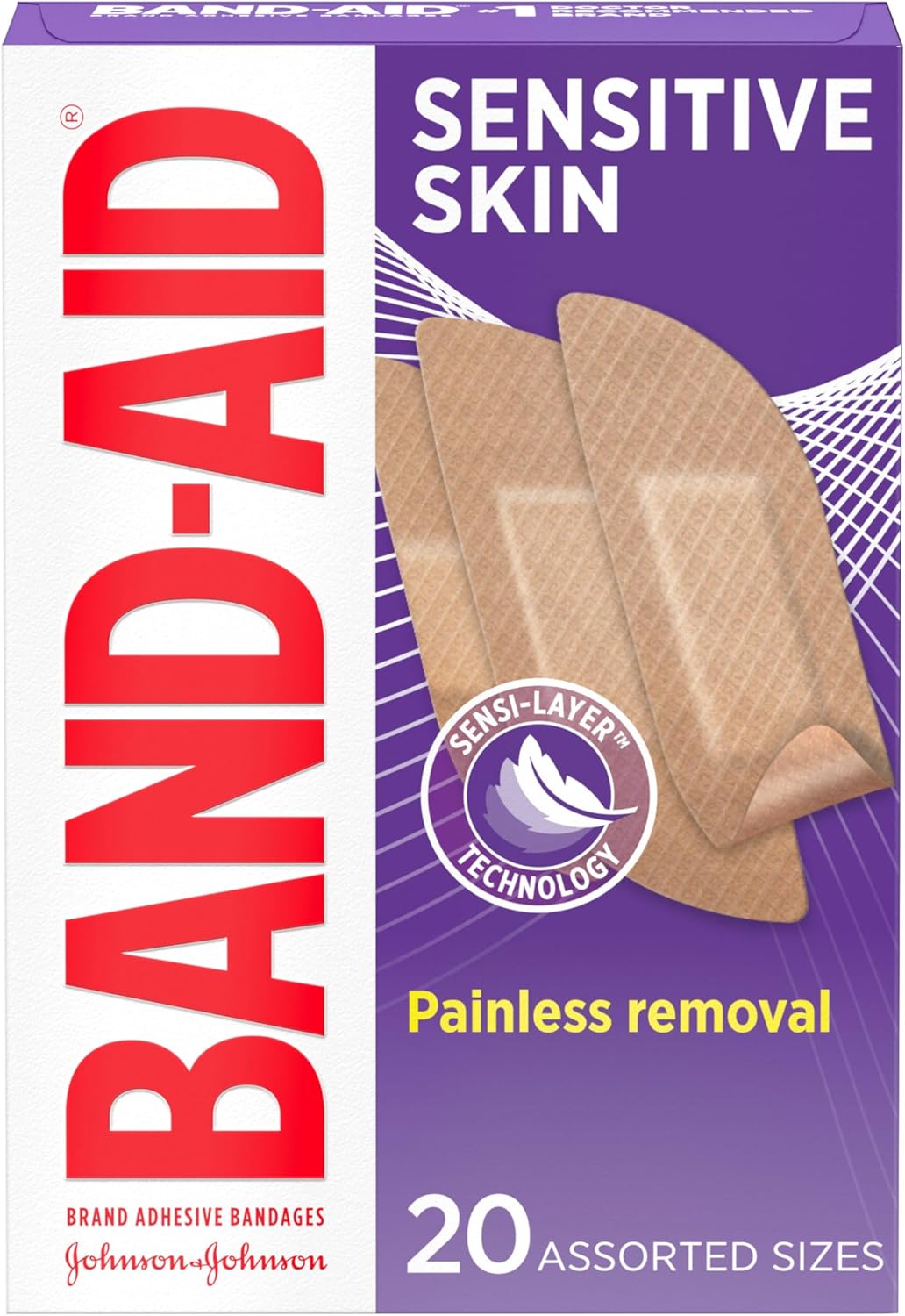 Band-Aid Brand Adhesive Bandages for Sensitive Skin, Hypoallergenic First Aid Bandages with Painless Removal, Stays on When Wet & Suitable for Eczema Prone Skin, Sterile, Assorted, 20 ct Band-Aid Brand Adhesive Bandages for Sensitive Skin, Hypoallergenic First Aid Bandages with Painless Removal, Stays on When Wet & Suitable for Eczema Prone Skin, Sterile, Assorted, 20 ct