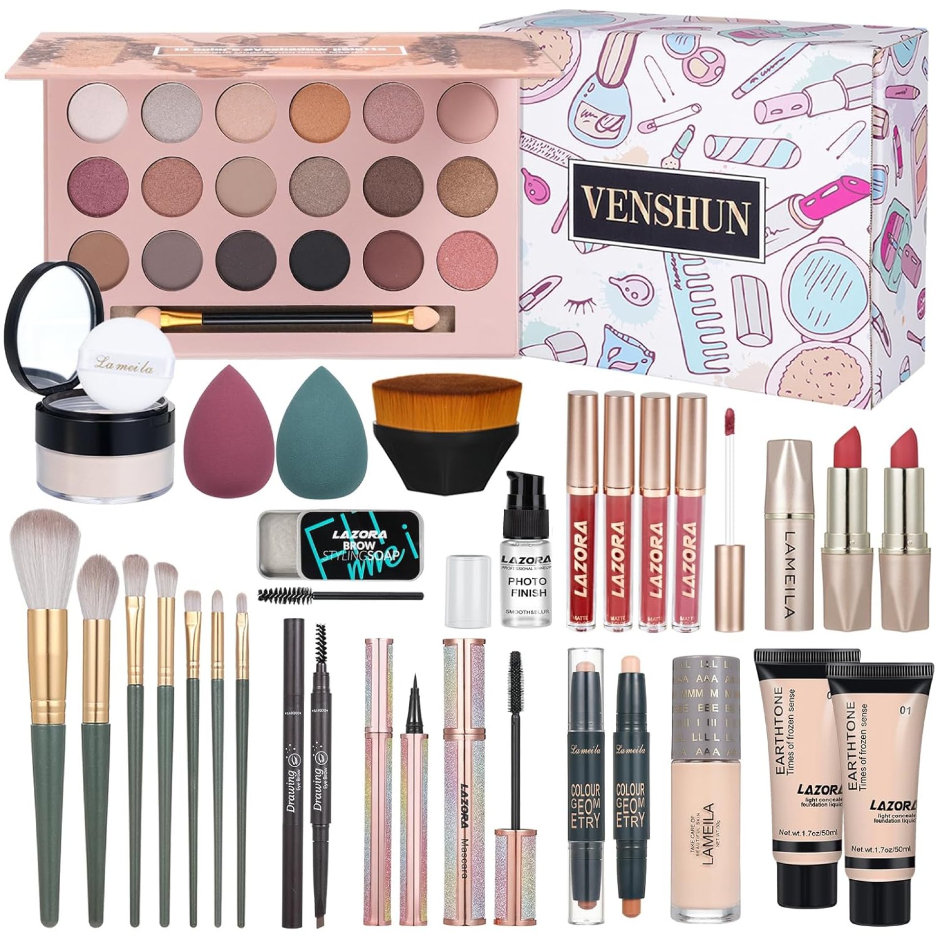 All in One Makeup Kit for Women Full Set Girl Makeup Gift Set Makeup Essentials Set Includes Foundation 18 Color Eyeshadow Palette Lipstick Eyebrow Pencil Makeup Gift Set All in One Makeup Kit for Women Full Set Girl Makeup Gift Set Makeup Essentials Set Includes Foundation 18 Color Eyeshadow Palette Lipstick Eyebrow Pencil Makeup Gift Set