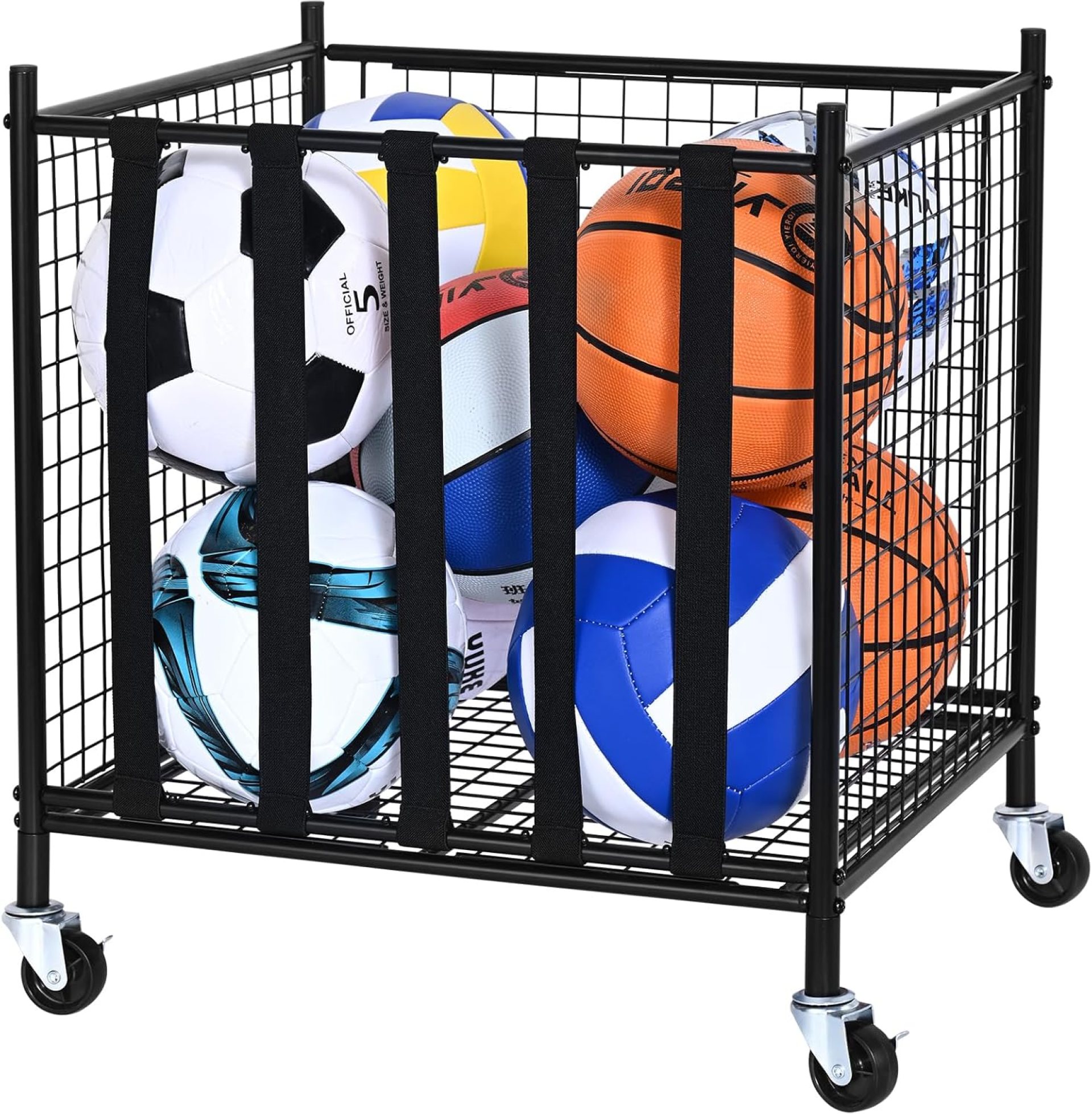VEVOR Rolling Sports Ball Storage Cart, Lockable Basketball Cage with Elastic Straps, Sport Equipment Holder Organizer for Indoor Outdoor, Steel Storage Rack for Garages, Playgroup, Gym and Schools VEVOR Rolling Sports Ball Storage Cart, Lockable Basketball Cage with Elastic Straps, Sport Equipment Holder Organizer for Indoor Outdoor, Steel Storage Rack for Garages, Playgroup, Gym and Schools