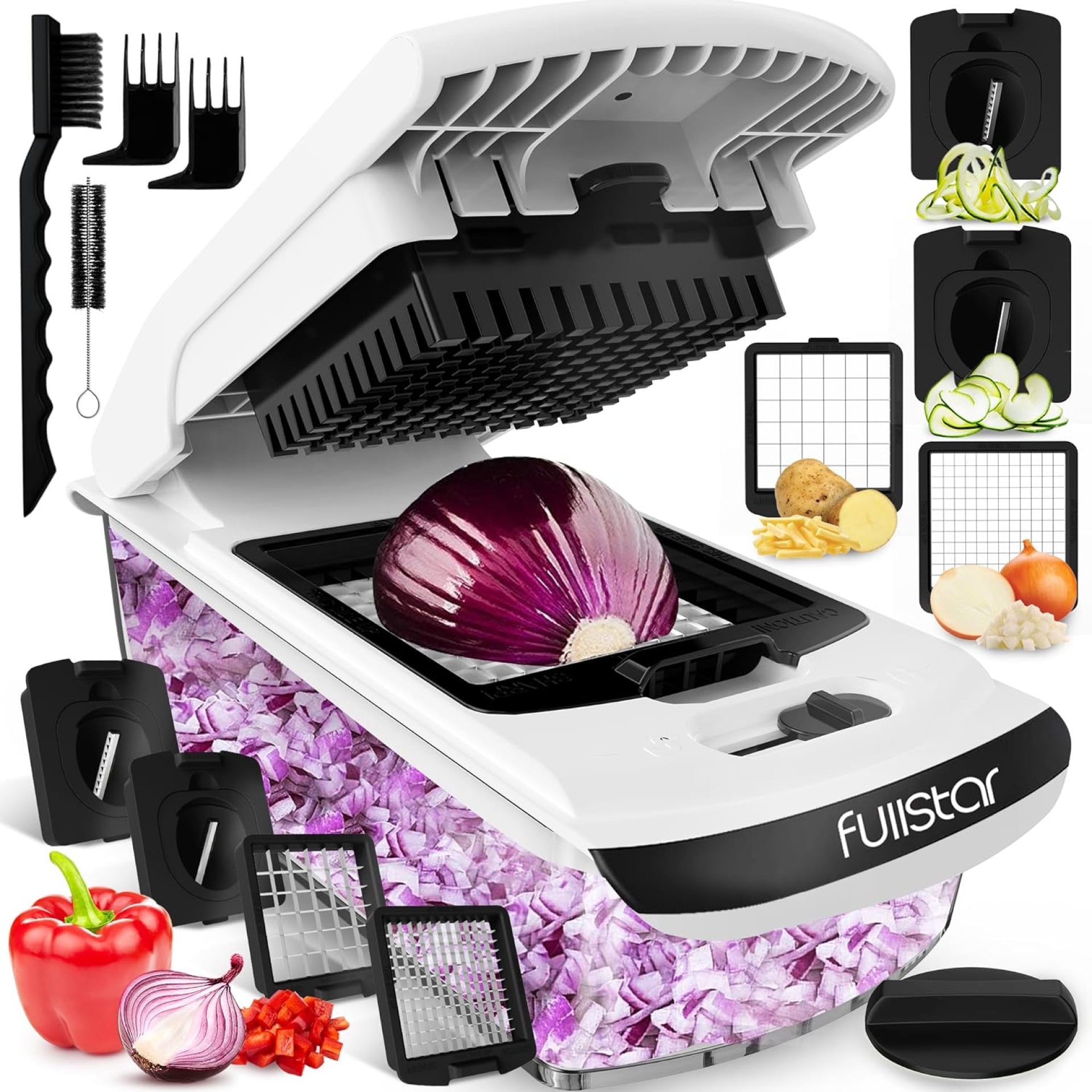 Fullstar Vegetable Chopper – Food Chopper – Onion Chopper – Vegetable Slicer & Spiralizer – Veggie Chopper with Container – Kitchen Gadgets – Home Essentials – Kitchen Accessories (4 in 1, White) Fullstar Vegetable Chopper – Food Chopper – Onion Chopper – Vegetable Slicer & Spiralizer – Veggie Chopper with Container – Kitchen Gadgets – Home Essentials – Kitchen Accessories (4 in 1, White)