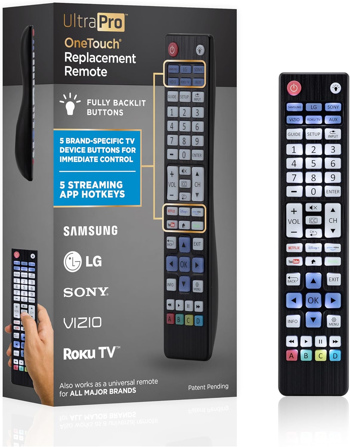 UltraPro Backlit OneTouch Universal Remote Control, Replacement TV Remote for Samsung TV Remote, LG TV Remote, Roku TV Remote, Vizio Smart TV Remote, Easiest Setup Ever U.S. Based Support 80830 UltraPro Backlit OneTouch Universal Remote Control, Replacement TV Remote for Samsung TV Remote, LG TV Remote, Roku TV Remote, Vizio Smart TV Remote, Easiest Setup Ever U.S. Based Support 80830