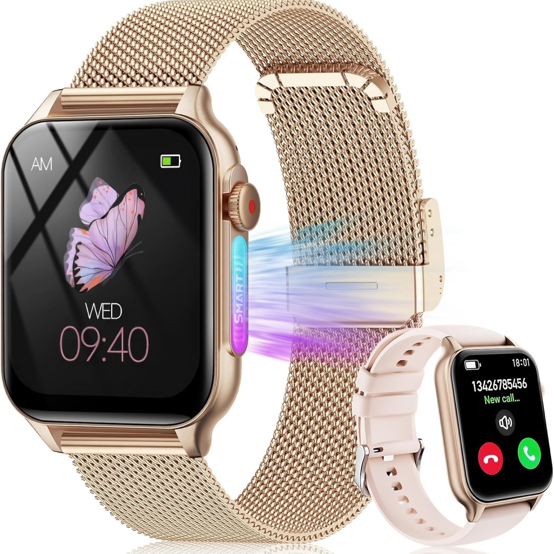 Smart Watches for Women (Answer/Make Calls), 1.89″ Smartwatch for Android Phones/iPhone Compatible, Fitness Tracker with Heart Rate/Blood Pressure/Sleep Monitor/Female Cycle (2 Bands Included), Gold Smart Watches for Women (Answer/Make Calls), 1.89″ Smartwatch for Android Phones/iPhone Compatible, Fitness Tracker with Heart Rate/Blood Pressure/Sleep Monitor/Female Cycle (2 Bands Included), Gold