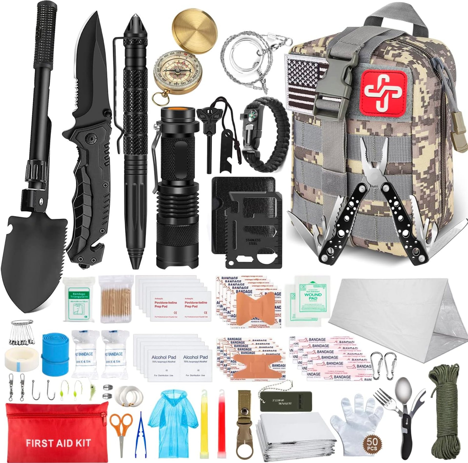 238Pcs Emergency Survival Kit and First Aid Kit, Professional Survival Gear Tool with Tactical Molle Pouch and Emergency Tent for Earthquake, Outdoor Adventure, Camping, Hiking, Hunting 238Pcs Emergency Survival Kit and First Aid Kit, Professional Survival Gear Tool with Tactical Molle Pouch and Emergency Tent for Earthquake, Outdoor Adventure, Camping, Hiking, Hunting