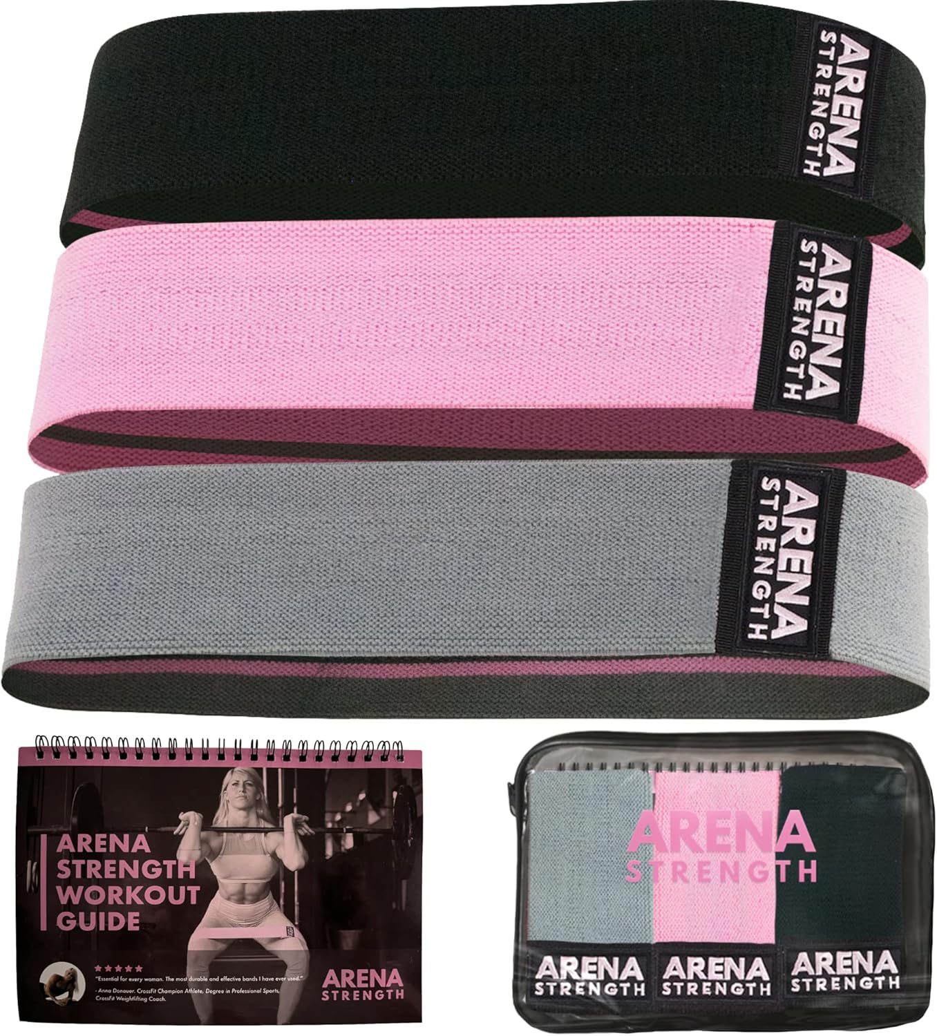 Arena Strength Fabric Booty Bands – Fabric Exercise Bands for Legs and Butt | Fabric Resistance Bands | Hip Resistance Bands with Workout Guide and Carry Case Arena Strength Fabric Booty Bands – Fabric Exercise Bands for Legs and Butt | Fabric Resistance Bands | Hip Resistance Bands with Workout Guide and Carry Case