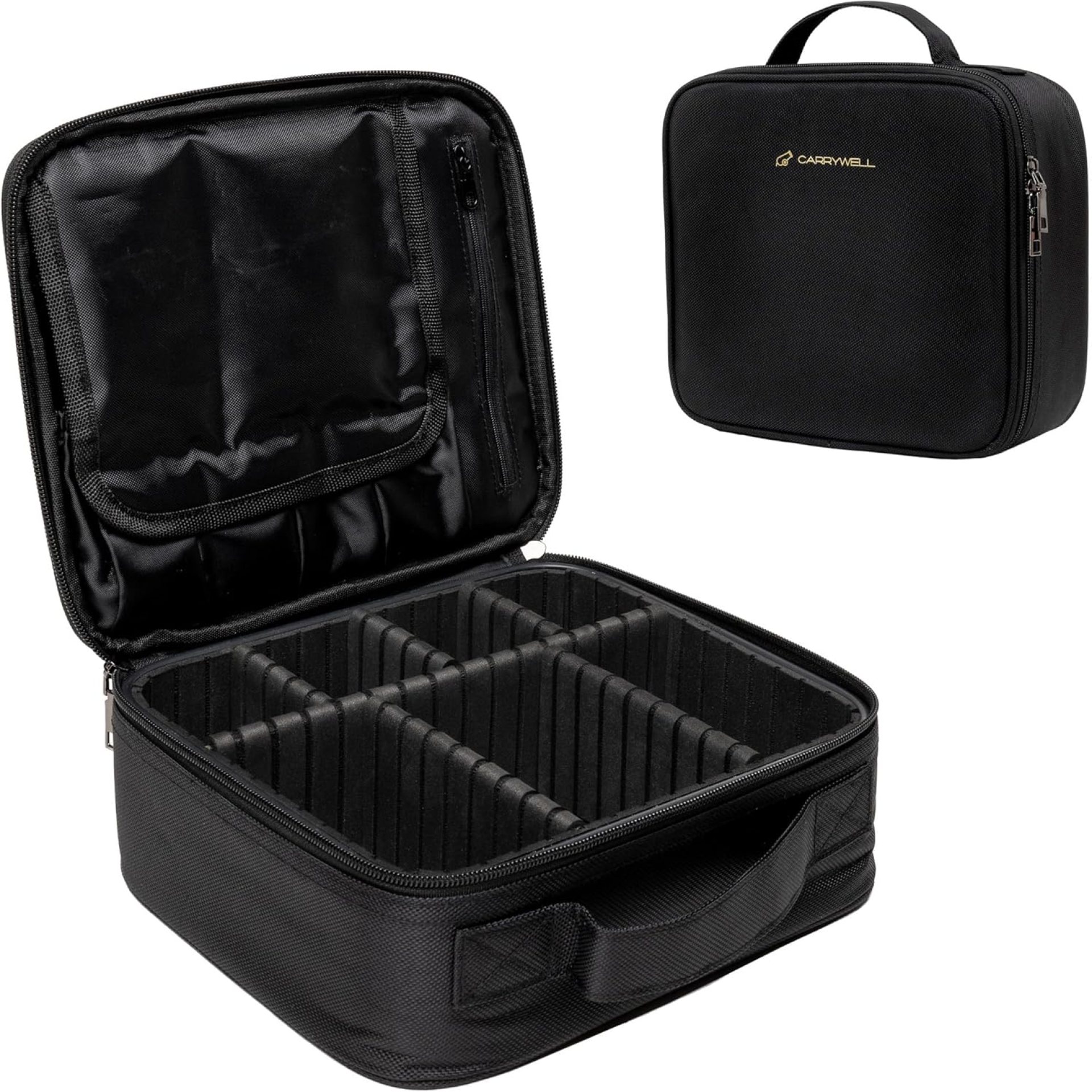(Not Made In China) Makeup Case, Make Up Box For Travel, Cosmetic Storage Organizer W/Adjustable Dividers For Cosmetics, Jewelry, Fragrance, Nail Polish and Brushes (1, Black, Small) (Not Made In China) Makeup Case, Make Up Box For Travel, Cosmetic Storage Organizer W/Adjustable Dividers For Cosmetics, Jewelry, Fragrance, Nail Polish and Brushes (1, Black, Small)