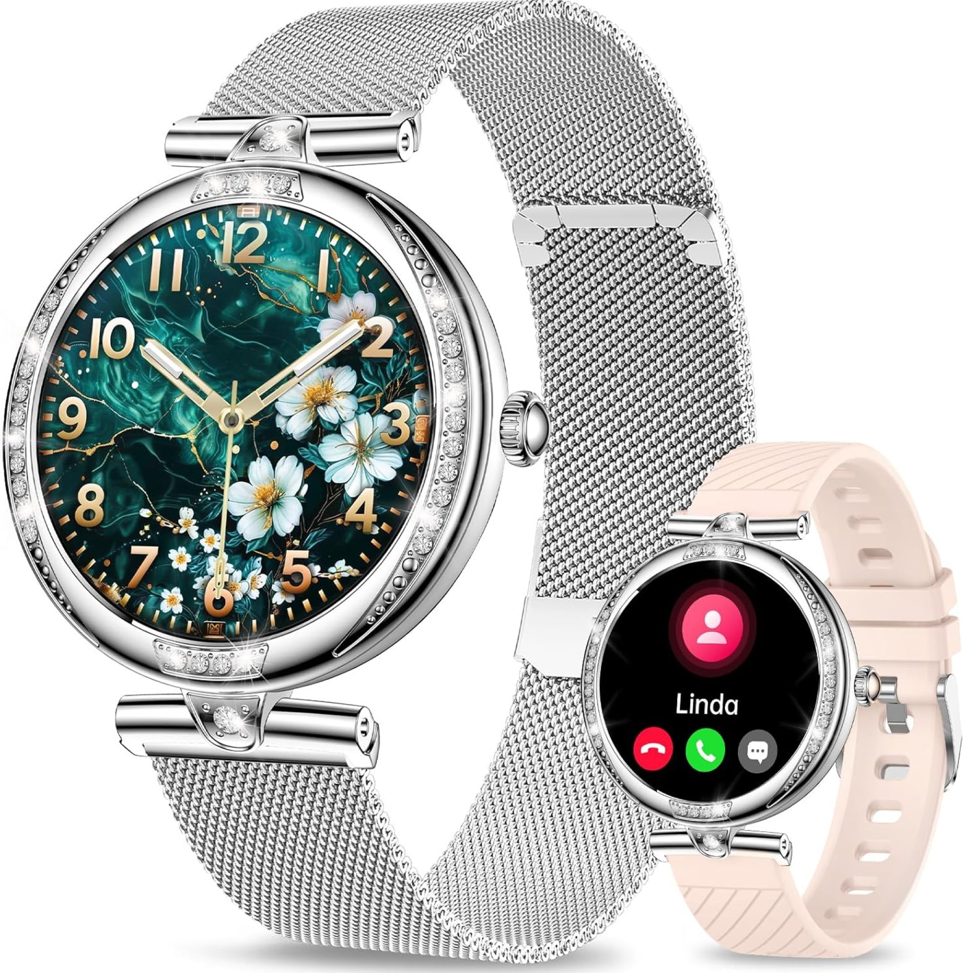 GADIXY Smart Watches for Women(Make/Answer Call) with Diamond:1.1″ AMOLED Small Screen Fitness Tracker for HR/BP/SpO2/Sleep Monitor,Digital Running Smartwatch for Android/iOS (Silver) GADIXY Smart Watches for Women(Make/Answer Call) with Diamond:1.1″ AMOLED Small Screen Fitness Tracker for HR/BP/SpO2/Sleep Monitor,Digital Running Smartwatch for Android/iOS (Silver)