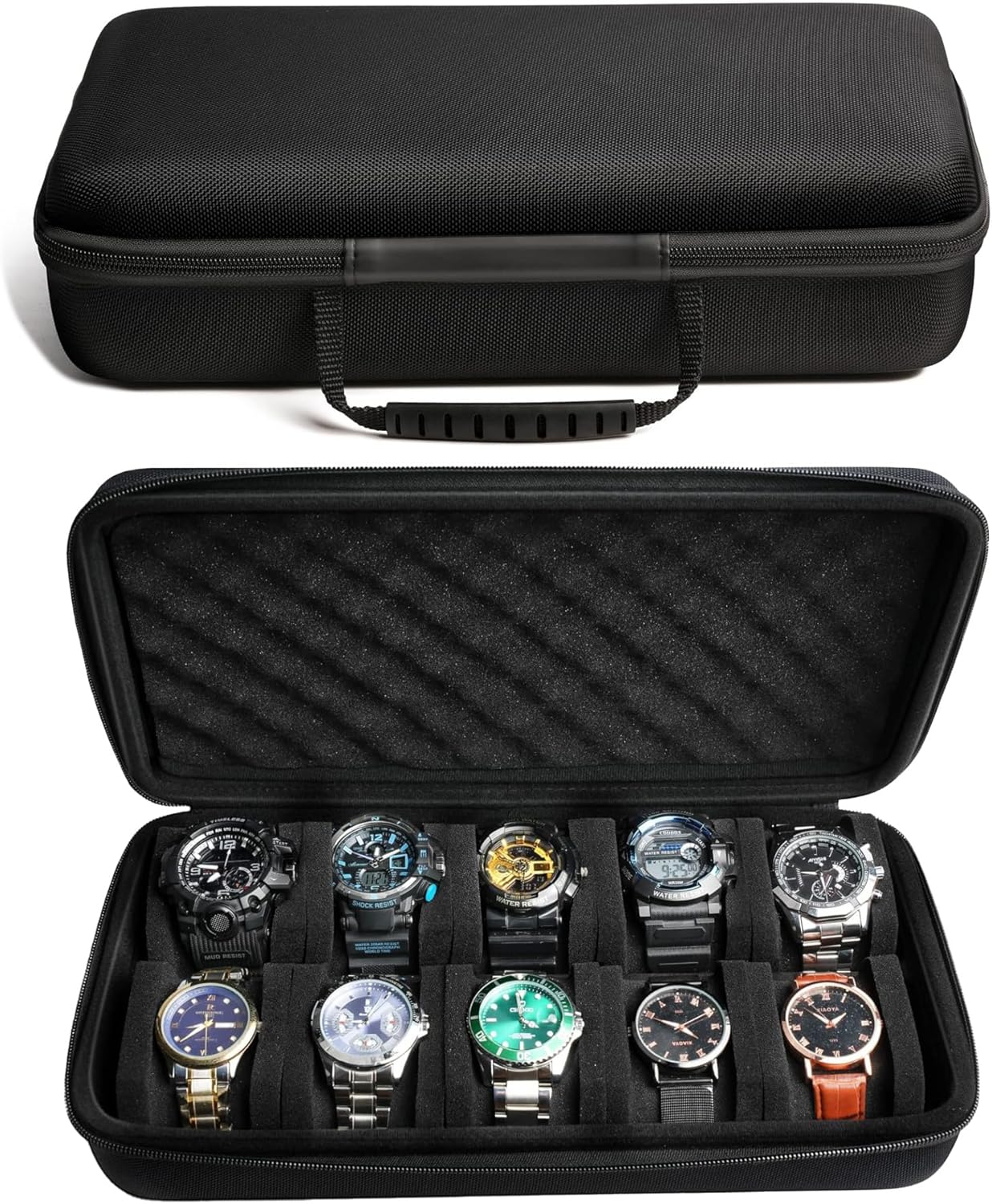 10 slots watch travel case, Hard Portable watch carry storage organizer box, fit watches up to 55mm face 10 slots watch travel case, Hard Portable watch carry storage organizer box, fit watches up to 55mm face