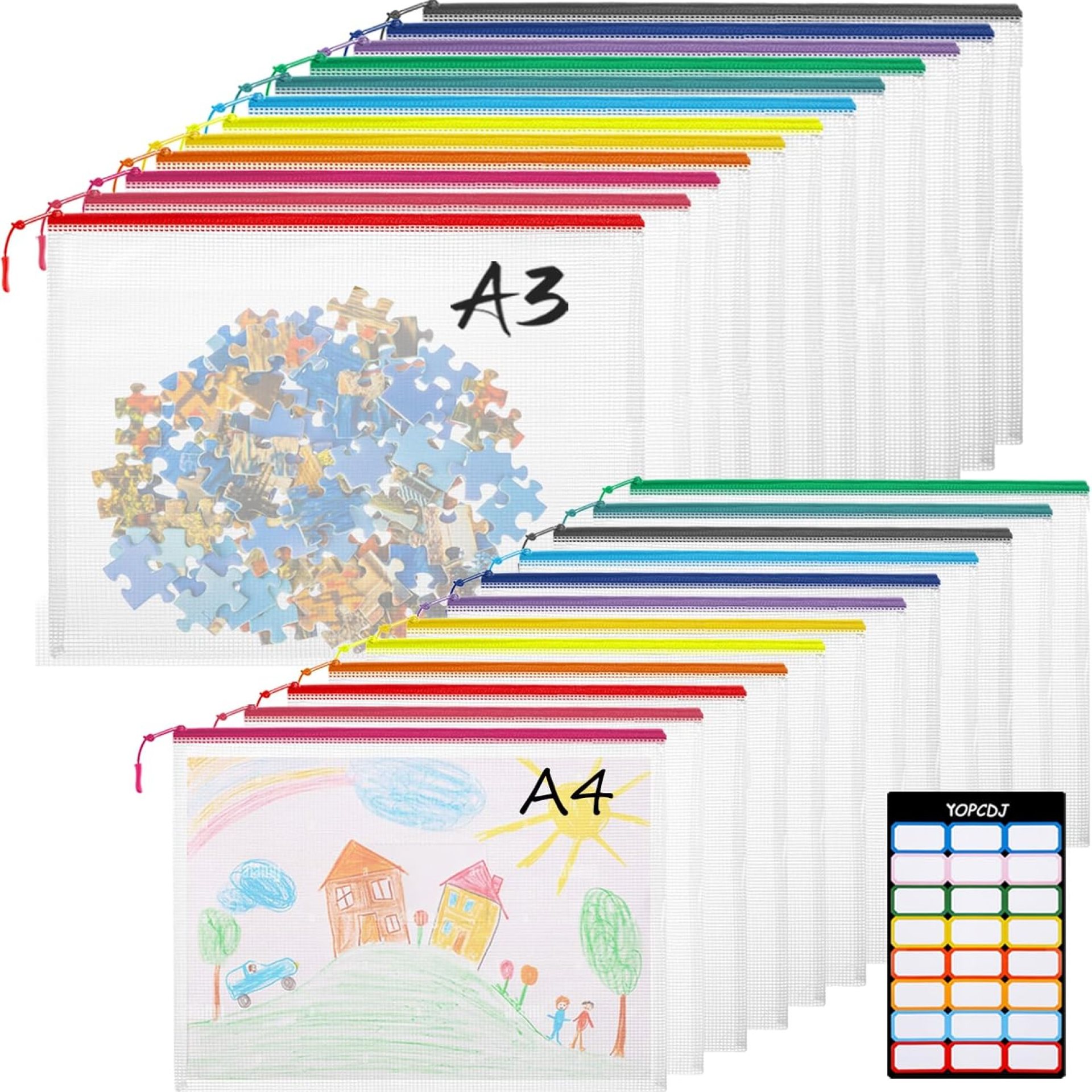 24pcs Mesh Zipper Pouch Bags, 12 Colors Extra Large 12PCS A3 and 12pcs A4, Puzzle Bag for Organizing, Classroom Must Have Storage Bag, File Bags for School, Board Games and Office Supplies 24pcs Mesh Zipper Pouch Bags, 12 Colors Extra Large 12PCS A3 and 12pcs A4, Puzzle Bag for Organizing, Classroom Must Have Storage Bag, File Bags for School, Board Games and Office Supplies