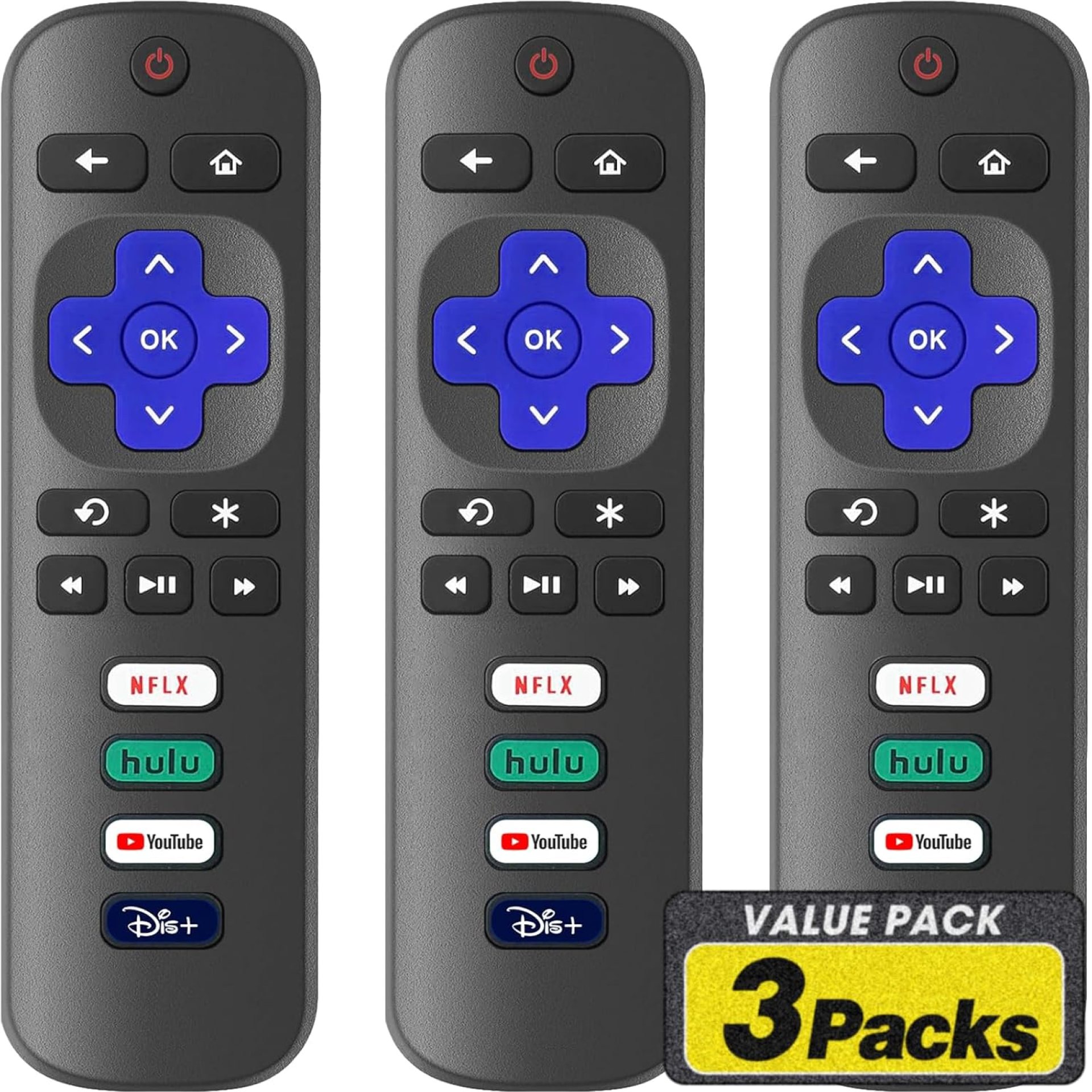 3 Pack Replacement Remote Control Only for Roku TV, Compatible for TCL Roku/Hisense Roku/Sharp/Philips/Onn Roku (Not for Roku Stick and Box) 3 Pack Replacement Remote Control Only for Roku TV, Compatible for TCL Roku/Hisense Roku/Sharp/Philips/Onn Roku (Not for Roku Stick and Box)