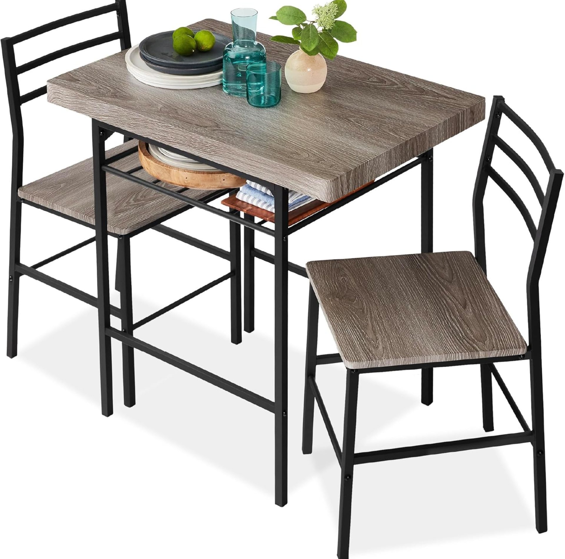 Best Choice Products 3-Piece Modern Dining Set, Space Saving Dinette for Kitchen, Dining Room, Small Space w/Steel Frame, Built-in Storage Rack – Gray Best Choice Products 3-Piece Modern Dining Set, Space Saving Dinette for Kitchen, Dining Room, Small Space w/Steel Frame, Built-in Storage Rack – Gray