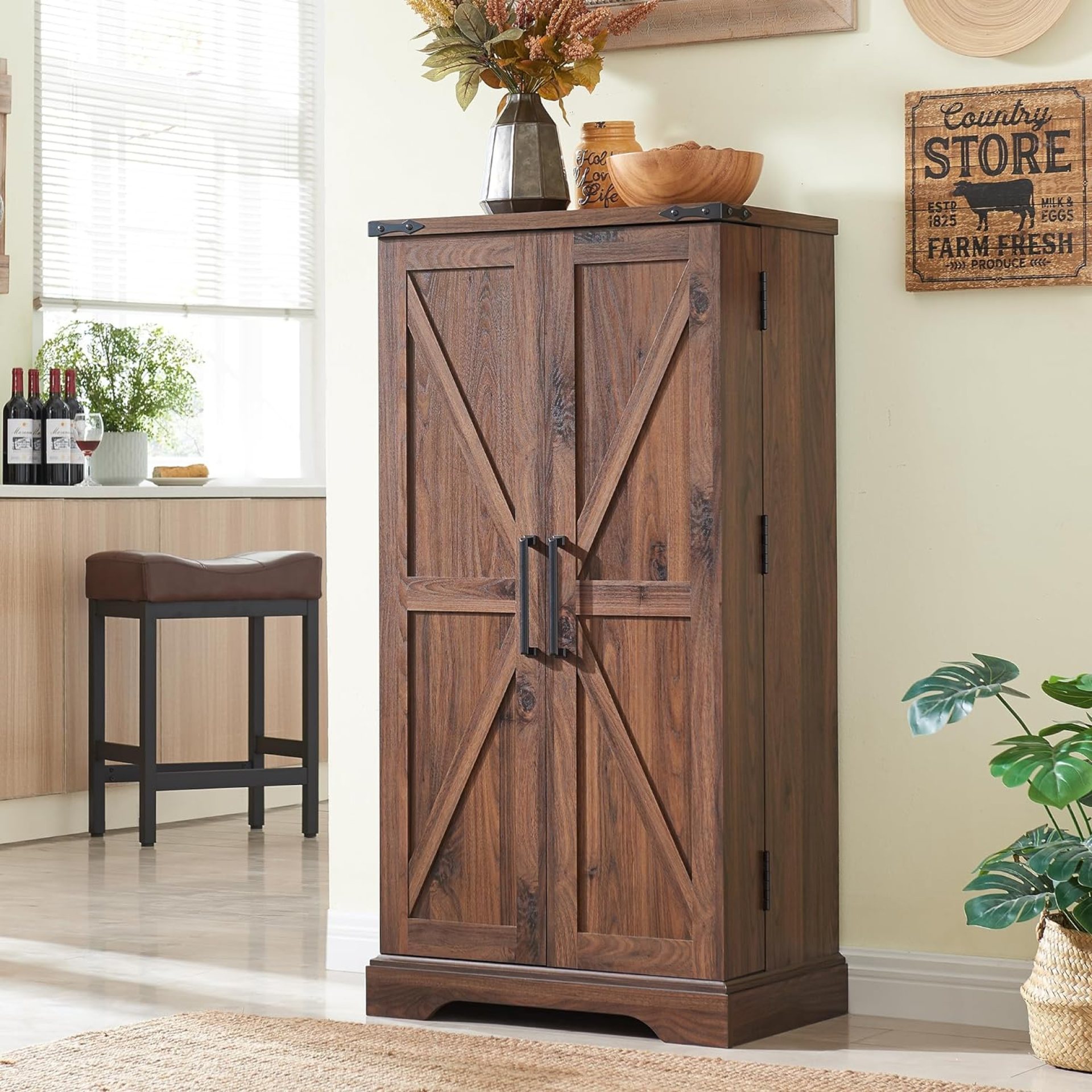 47″ Kitchen Pantry, Farmhouse Storage Cabinet with Barn Doors, Organizer and Adjustable Shelves, Rustic Wood Cupboard for Kitchen, Dining Room, Bathroom and Hallway, Brown 47″ Kitchen Pantry, Farmhouse Storage Cabinet with Barn Doors, Organizer and Adjustable Shelves, Rustic Wood Cupboard for Kitchen, Dining Room, Bathroom and Hallway, Brown