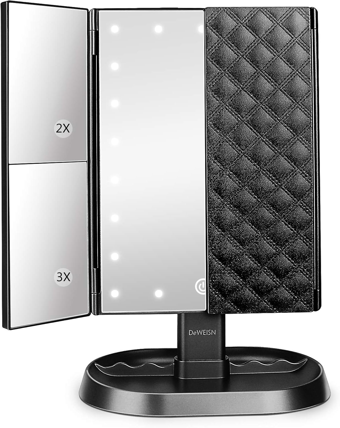 deweisn Trifold Lighted Vanity Makeup Mirror with 21 LEDs Lights,1x/2x/3x Magnification and Touch Screen Dimming,Two Power Supplies Makeup Mirror, Gift for Women deweisn Trifold Lighted Vanity Makeup Mirror with 21 LEDs Lights,1x/2x/3x Magnification and Touch Screen Dimming,Two Power Supplies Makeup Mirror, Gift for Women