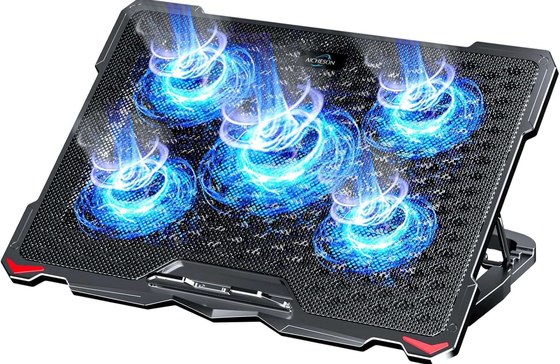 AICHESON Laptop Cooling Pad 5 Fans Up to 17.3 Inch Heavy Notebook Cooler, Blue LED Lights, 2 USB Ports, S035, Blue-5fans AICHESON Laptop Cooling Pad 5 Fans Up to 17.3 Inch Heavy Notebook Cooler, Blue LED Lights, 2 USB Ports, S035, Blue-5fans