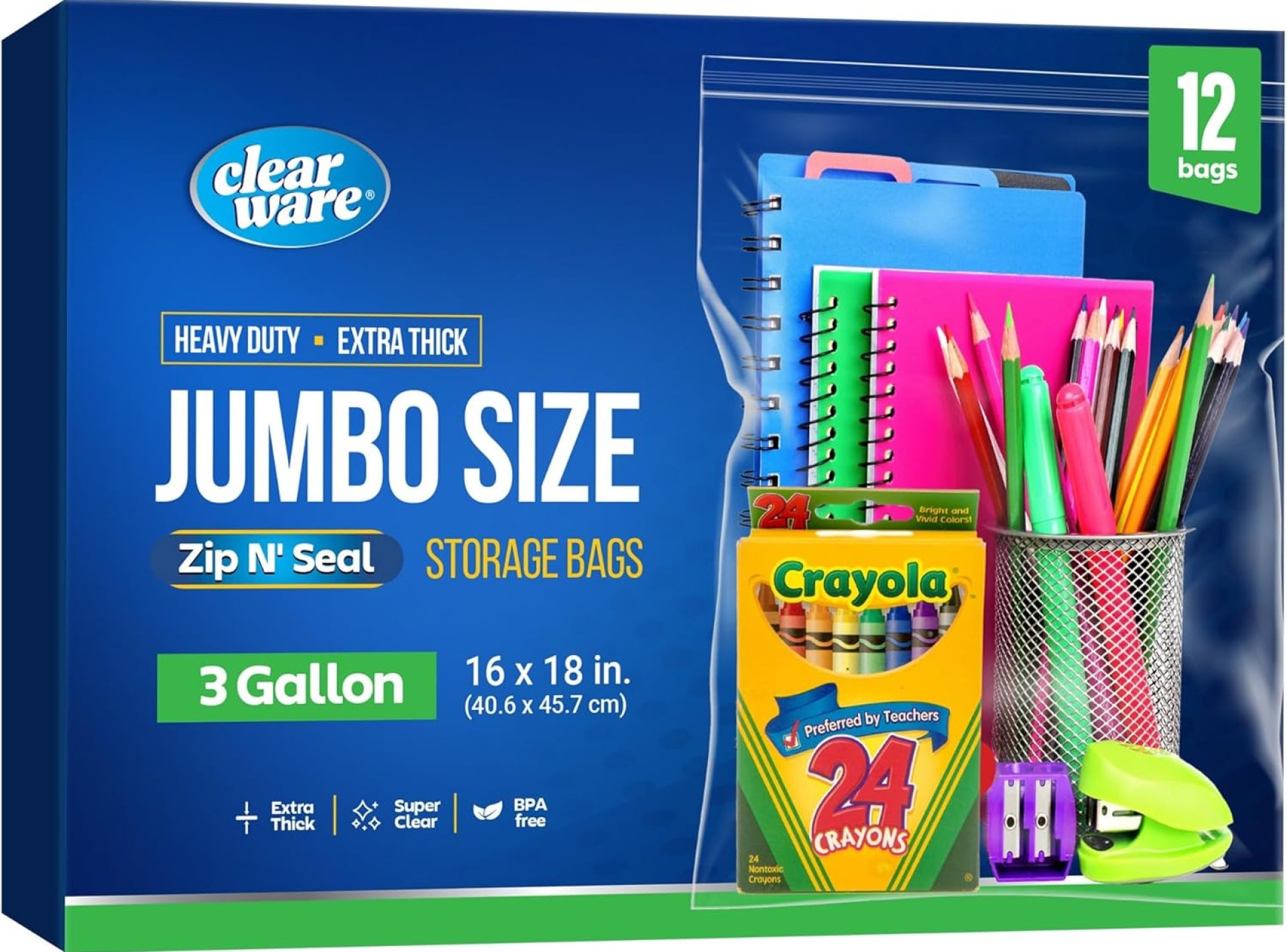 12 Large Storage Bags With Zipper Top – 3 Gallon Size, 16″ x 18″, Extra Large Plastic for Clothes, Travel, Moving, Large Reusable freezer bags, BPA-Free, 2-mil Thick 12 Large Storage Bags With Zipper Top – 3 Gallon Size, 16″ x 18″, Extra Large Plastic for Clothes, Travel, Moving, Large Reusable freezer bags, BPA-Free, 2-mil Thick
