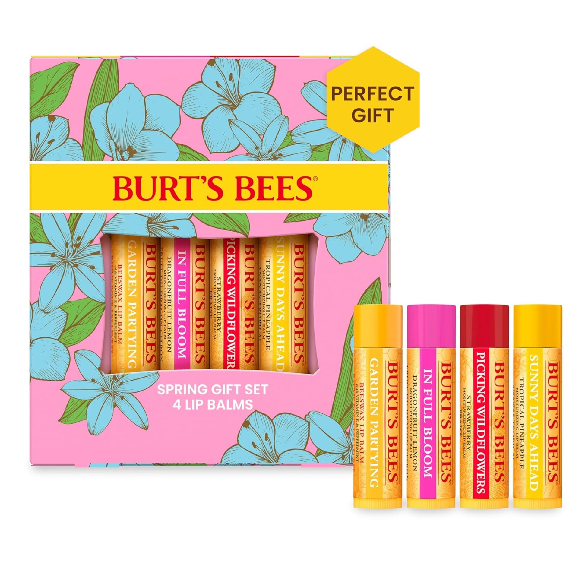 Burt’s Bees Gifts Ideas – In Full Bloom Lip Balm Set, Original Beeswax, Dragonfruit Lemon, Tropical Pineapple & Strawberry, Natural Origin Lip Treatment, 4 Tubes, 0.15 oz. Burt’s Bees Gifts Ideas – In Full Bloom Lip Balm Set, Original Beeswax, Dragonfruit Lemon, Tropical Pineapple & Strawberry, Natural Origin Lip Treatment, 4 Tubes, 0.15 oz.