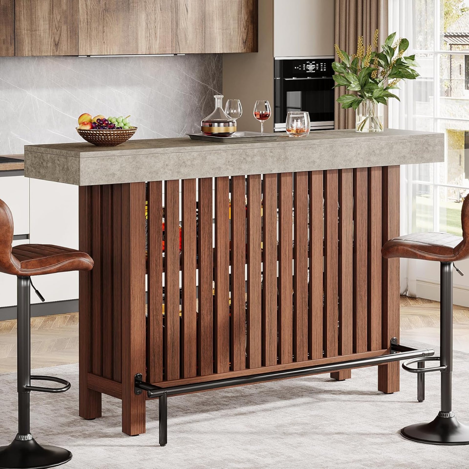 Tribesigns 63-Inch Large Home Bar Unit, 2-Tier Mini Bar Table Height Pub Table with Footrest, Modern Coffee Bar Cabinet for Home Kitchen, Bistro, Dining Room, Living Room Tribesigns 63-Inch Large Home Bar Unit, 2-Tier Mini Bar Table Height Pub Table with Footrest, Modern Coffee Bar Cabinet for Home Kitchen, Bistro, Dining Room, Living Room