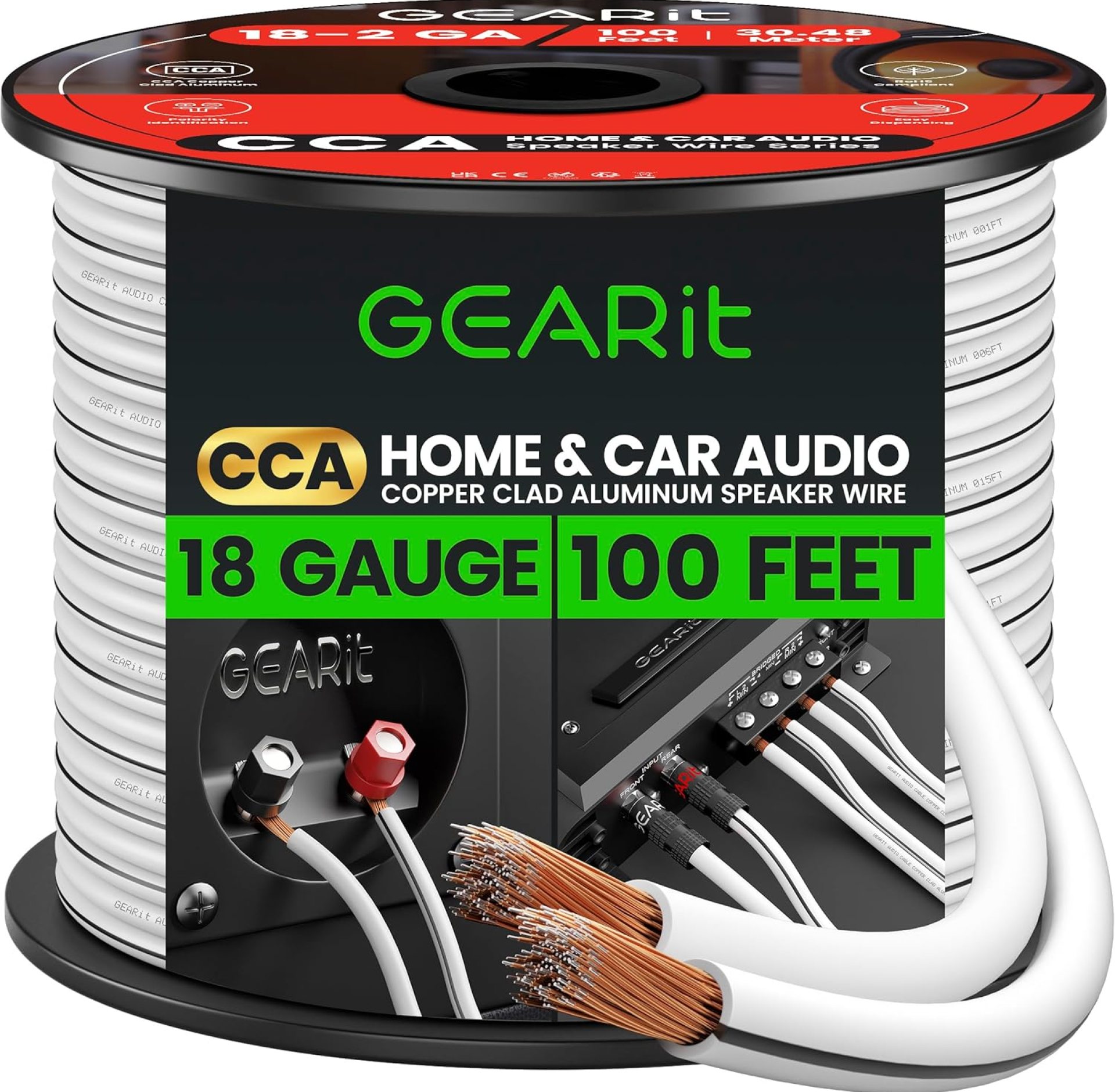 18AWG Speaker Wire, GearIT Pro Series 18 AWG Gauge Speaker Wire Cable (100 Feet / 30.48 Meters) Great Use for Home Theater Speakers and Car Speakers White 18AWG Speaker Wire, GearIT Pro Series 18 AWG Gauge Speaker Wire Cable (100 Feet / 30.48 Meters) Great Use for Home Theater Speakers and Car Speakers White