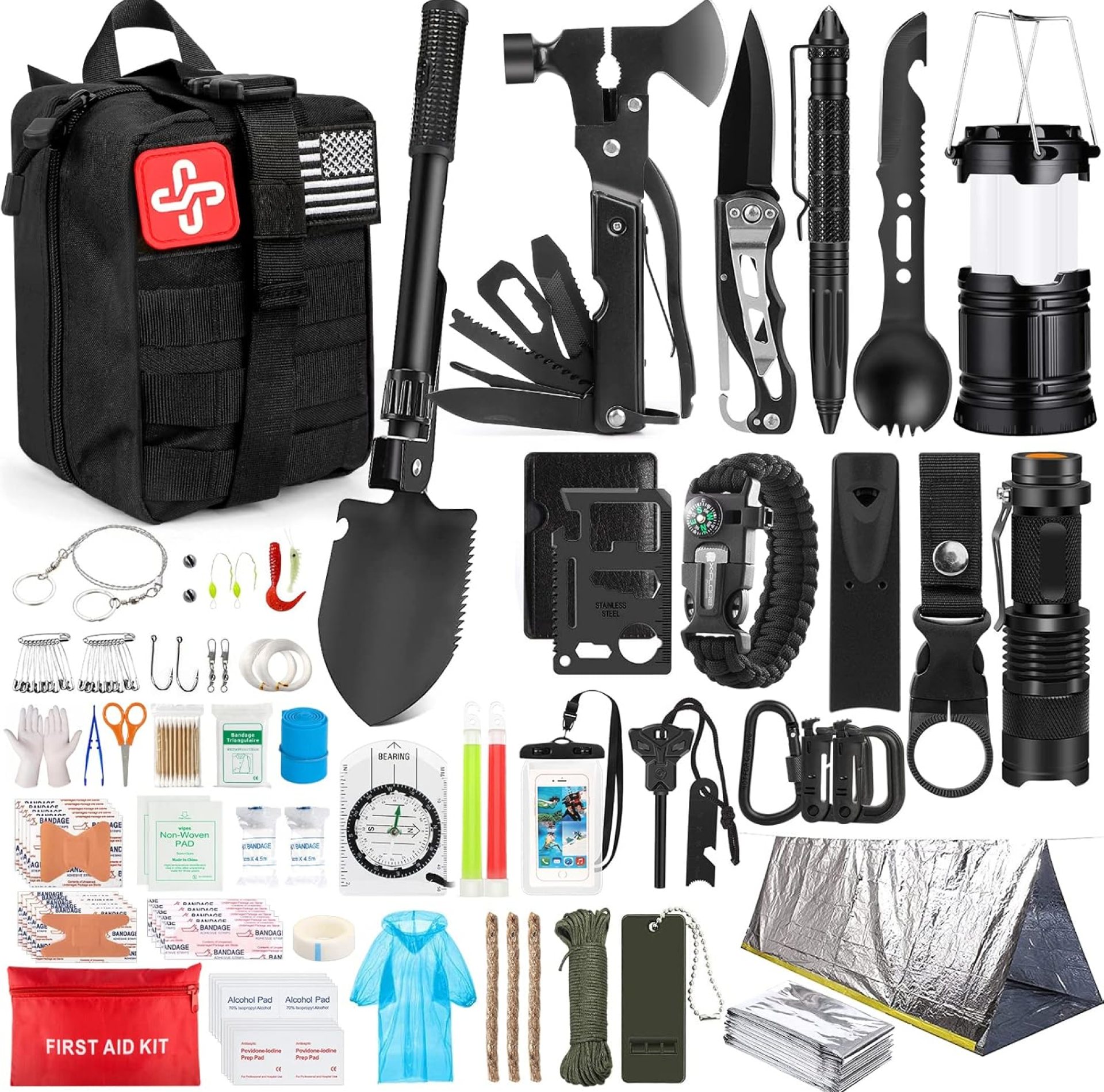 Survival Kit, 250Pcs Survival Gear First Aid Kit with Molle System Compatible Bag and Emergency Tent, Emergency Kit for Earthquake, Outdoor Adventure, Hiking, Hunting, Gifts for Men Women Survival Kit, 250Pcs Survival Gear First Aid Kit with Molle System Compatible Bag and Emergency Tent, Emergency Kit for Earthquake, Outdoor Adventure, Hiking, Hunting, Gifts for Men Women