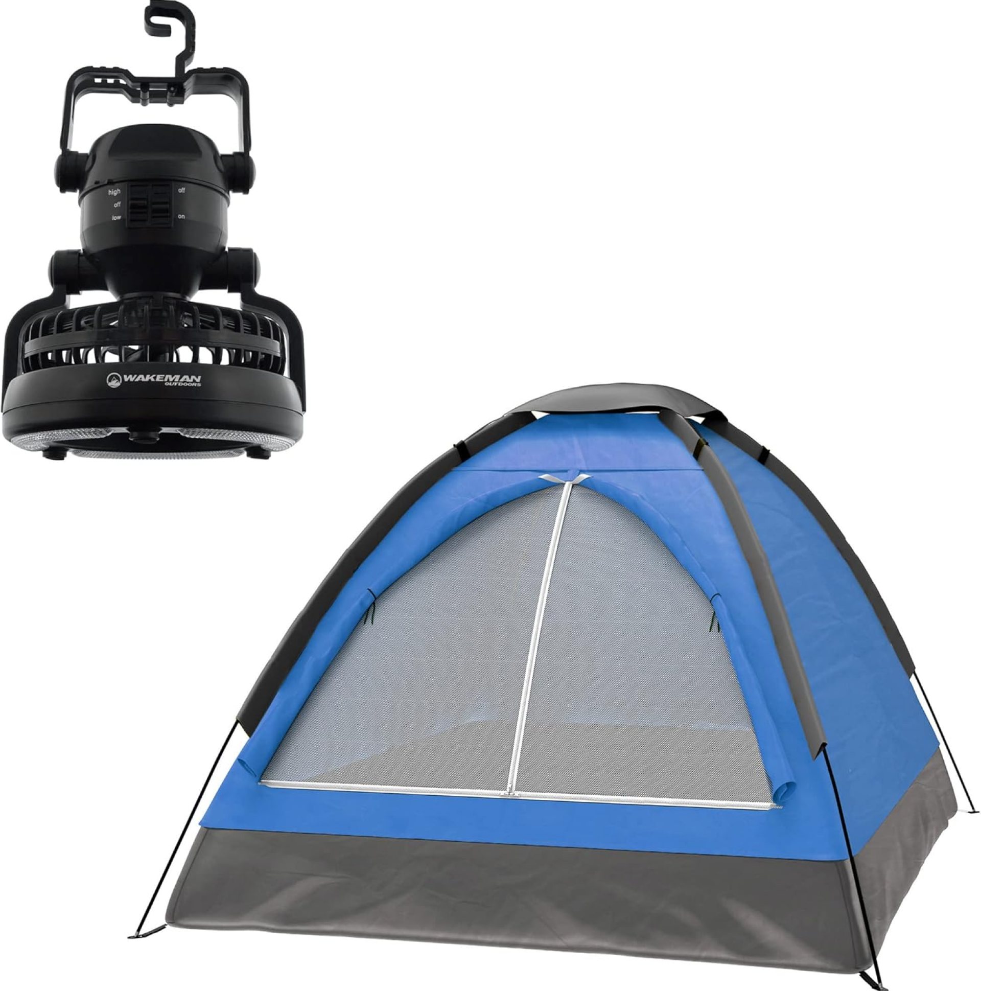 2 Person Tent – Camping Gear Set with Outdoor Dome Tent and Hanging LED Lantern Fan for Backpacking, Hiking, or Backyard by Wakeman Outdoors (Blue) 2 Person Tent – Camping Gear Set with Outdoor Dome Tent and Hanging LED Lantern Fan for Backpacking, Hiking, or Backyard by Wakeman Outdoors (Blue)