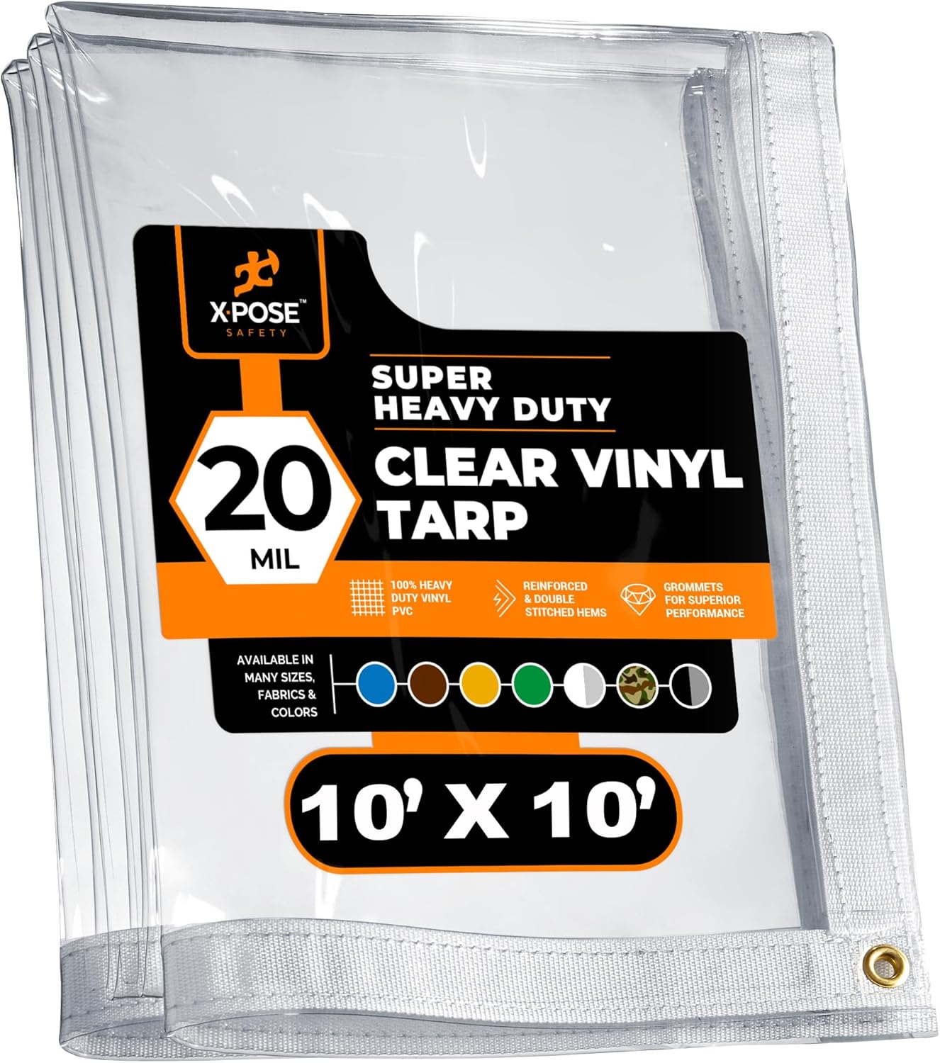 10′ x 10′ Clear Vinyl Tarp – Super Heavy Duty 20 Mil Transparent Waterproof PVC Tarpaulin with Brass Grommets – for Patio Enclosure, Camping, Outdoor Tent Cover, Porch Canopy – by Xpose Safety 10′ x 10′ Clear Vinyl Tarp – Super Heavy Duty 20 Mil Transparent Waterproof PVC Tarpaulin with Brass Grommets – for Patio Enclosure, Camping, Outdoor Tent Cover, Porch Canopy – by Xpose Safety