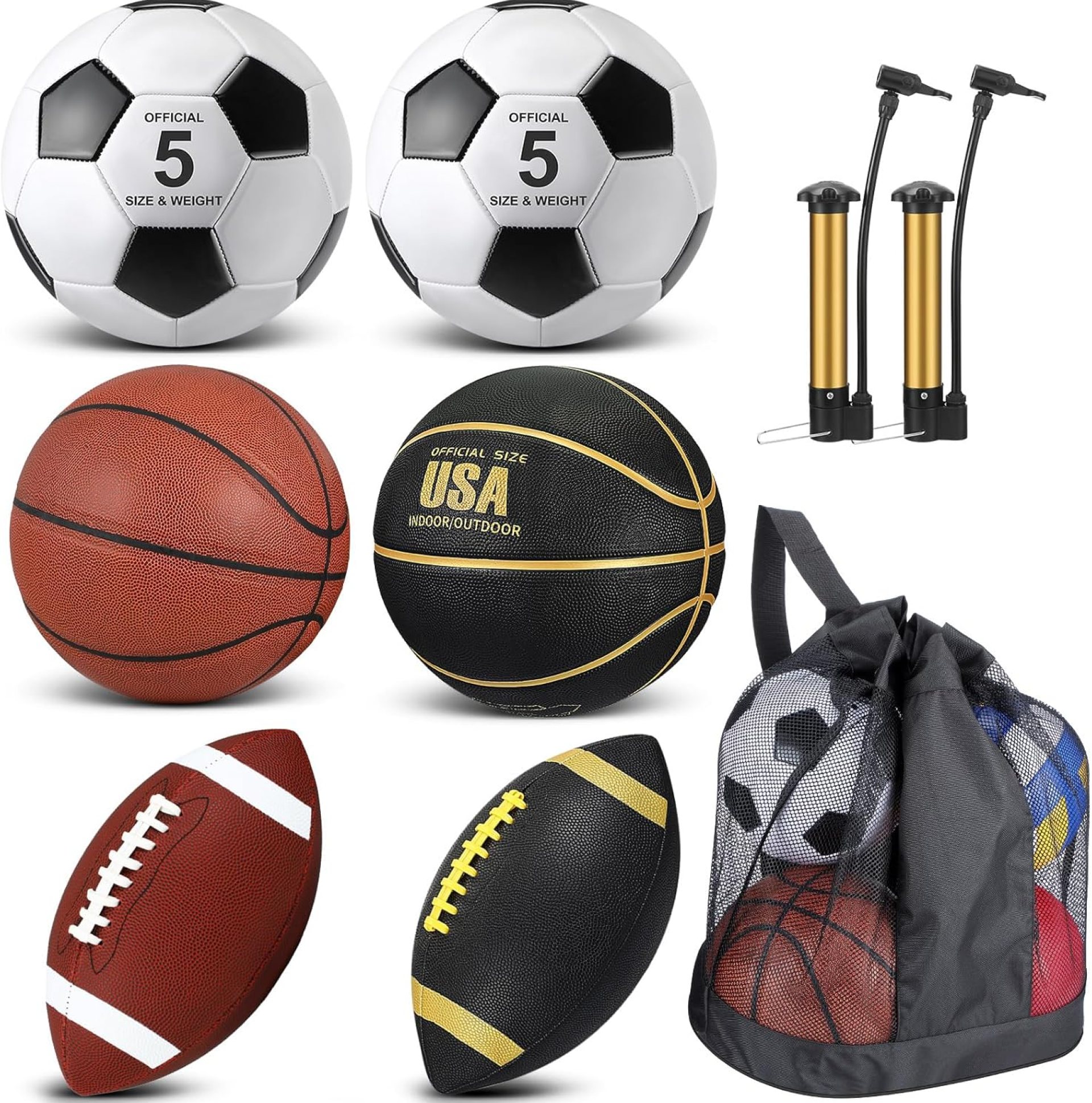Sratte 6 Pcs Sports Balls Set for Teens Adults Includes Official Size Football, Soccer, Basketball with Pump Sports Equipment Bag for Training Practice Gift Back to School Sratte 6 Pcs Sports Balls Set for Teens Adults Includes Official Size Football, Soccer, Basketball with Pump Sports Equipment Bag for Training Practice Gift Back to School