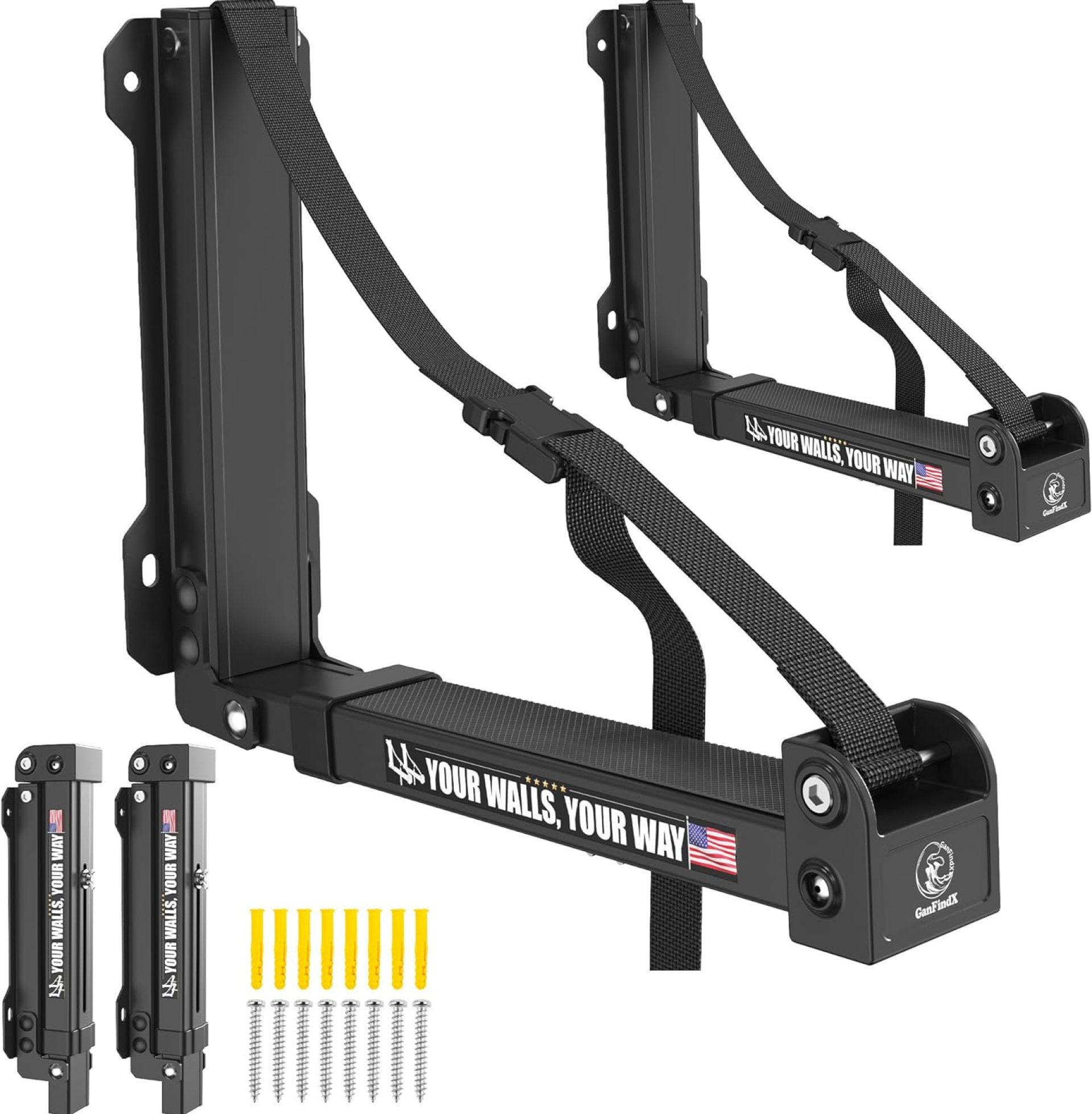 GanFindX Foldable Kayak Wall Rack | Heavy-Duty 9.5-13.8″ Kayak Storage Rack Hanger & Plastic Buckle Straps, Indoor/Outdoor Cradles for Canoe, Kayak, Paddle Board, Surfboard, Snowboard GanFindX Foldable Kayak Wall Rack | Heavy-Duty 9.5-13.8″ Kayak Storage Rack Hanger & Plastic Buckle Straps, Indoor/Outdoor Cradles for Canoe, Kayak, Paddle Board, Surfboard, Snowboard