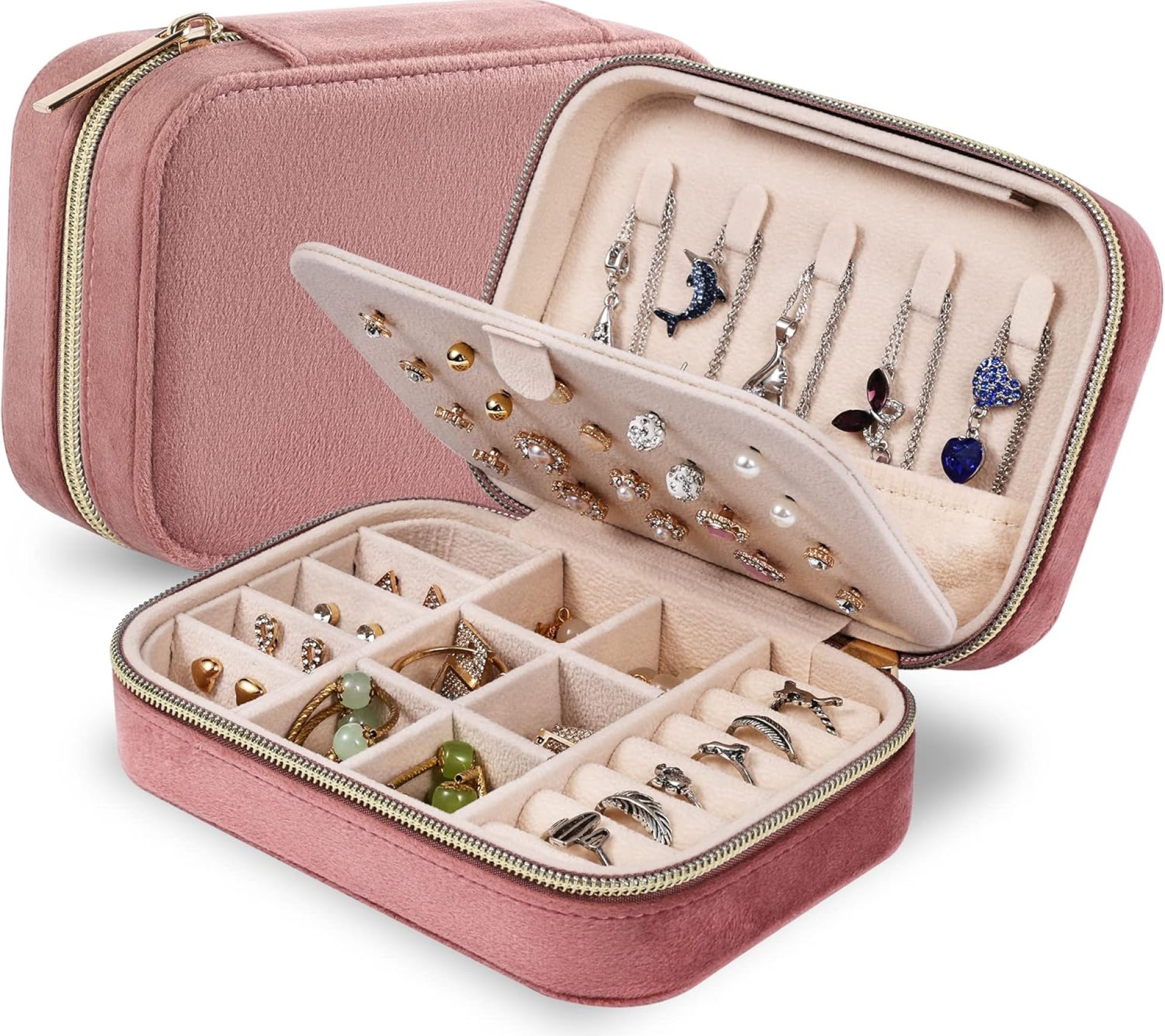 Dajasan Velvet Jewelry Box, Small Travel Jewelry Case, Portable Travel Jewelry Organizer Box for Women Girls (Pink) Dajasan Velvet Jewelry Box, Small Travel Jewelry Case, Portable Travel Jewelry Organizer Box for Women Girls (Pink)