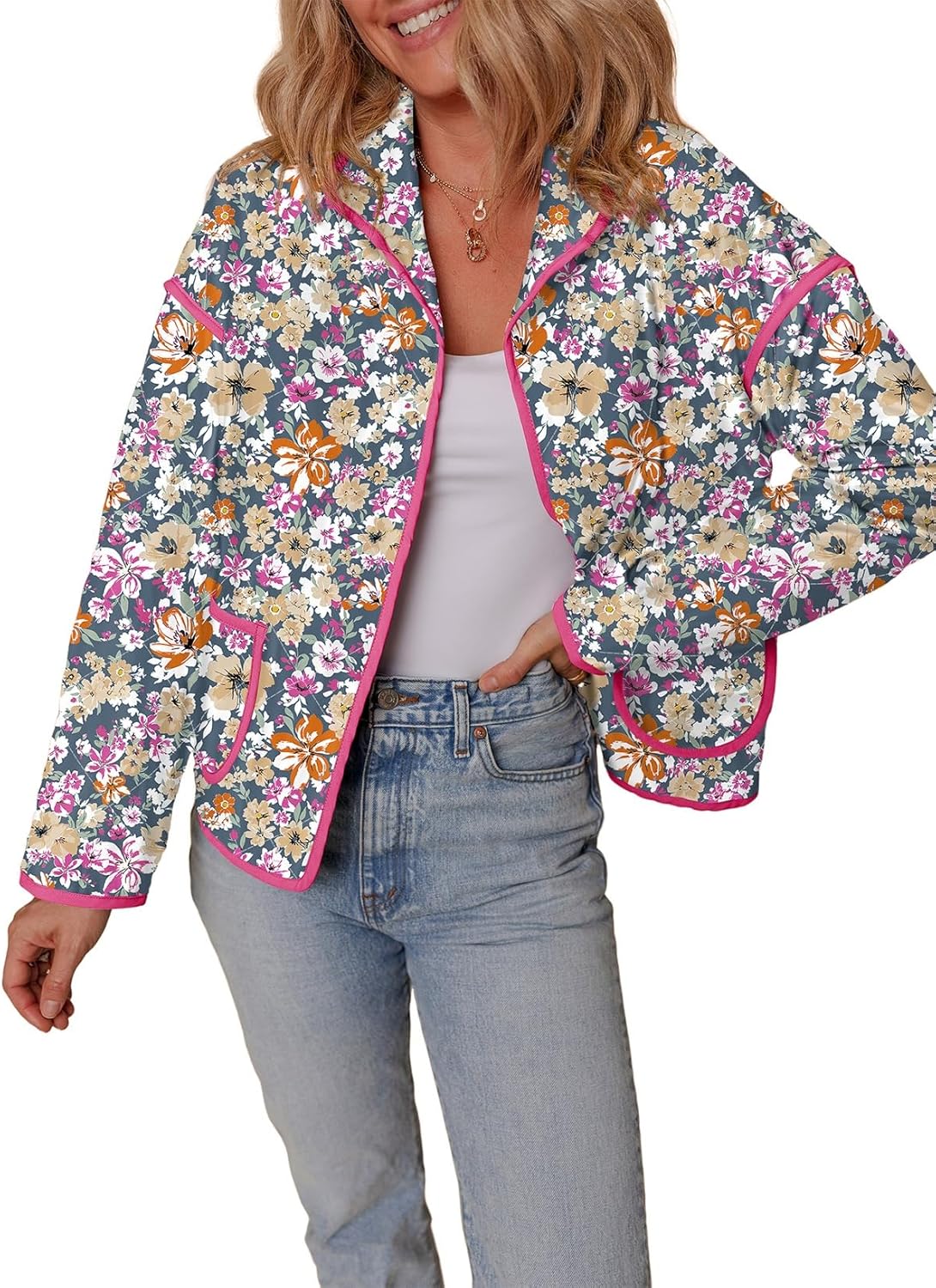 Dokotoo Warm Quilted Jackets for Women Long Sleeve Floral Print Button Down Puffer Jacket Coats with Pockets Dokotoo Warm Quilted Jackets for Women Long Sleeve Floral Print Button Down Puffer Jacket Coats with Pockets
