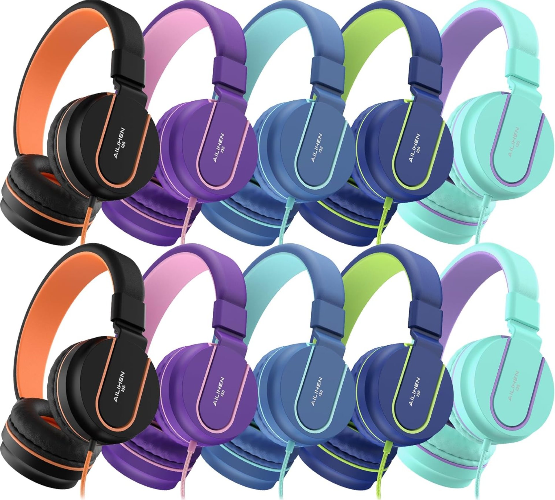 AILIHEN Kids Headphones Bulk 10-Pack for K-12 School Classroom, On-Ear Wired Headset with Microphone for Students Children with 93dB Volume Limited, 3.5mm Jack for Chromebooks Tablets Laptop Computer AILIHEN Kids Headphones Bulk 10-Pack for K-12 School Classroom, On-Ear Wired Headset with Microphone for Students Children with 93dB Volume Limited, 3.5mm Jack for Chromebooks Tablets Laptop Computer