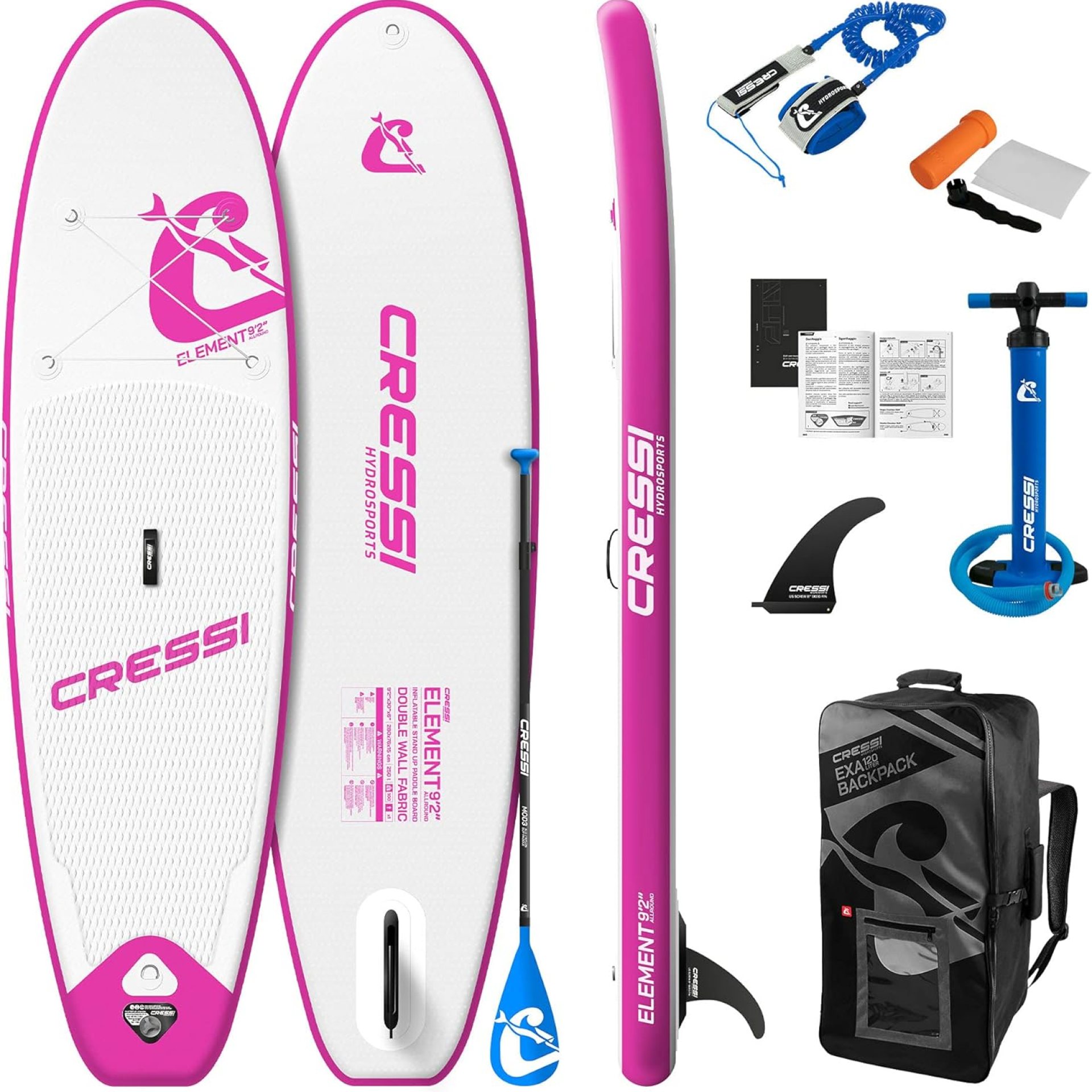 Cressi Inflatable Stand Up Paddle Board Set – Pump, Paddle, Backpack, included – Double Wall Construction – Different Sizes – Up to 264 lb Load – Element: Designed in Italy by Cressi Cressi Inflatable Stand Up Paddle Board Set – Pump, Paddle, Backpack, included – Double Wall Construction – Different Sizes – Up to 264 lb Load – Element: Designed in Italy by Cressi