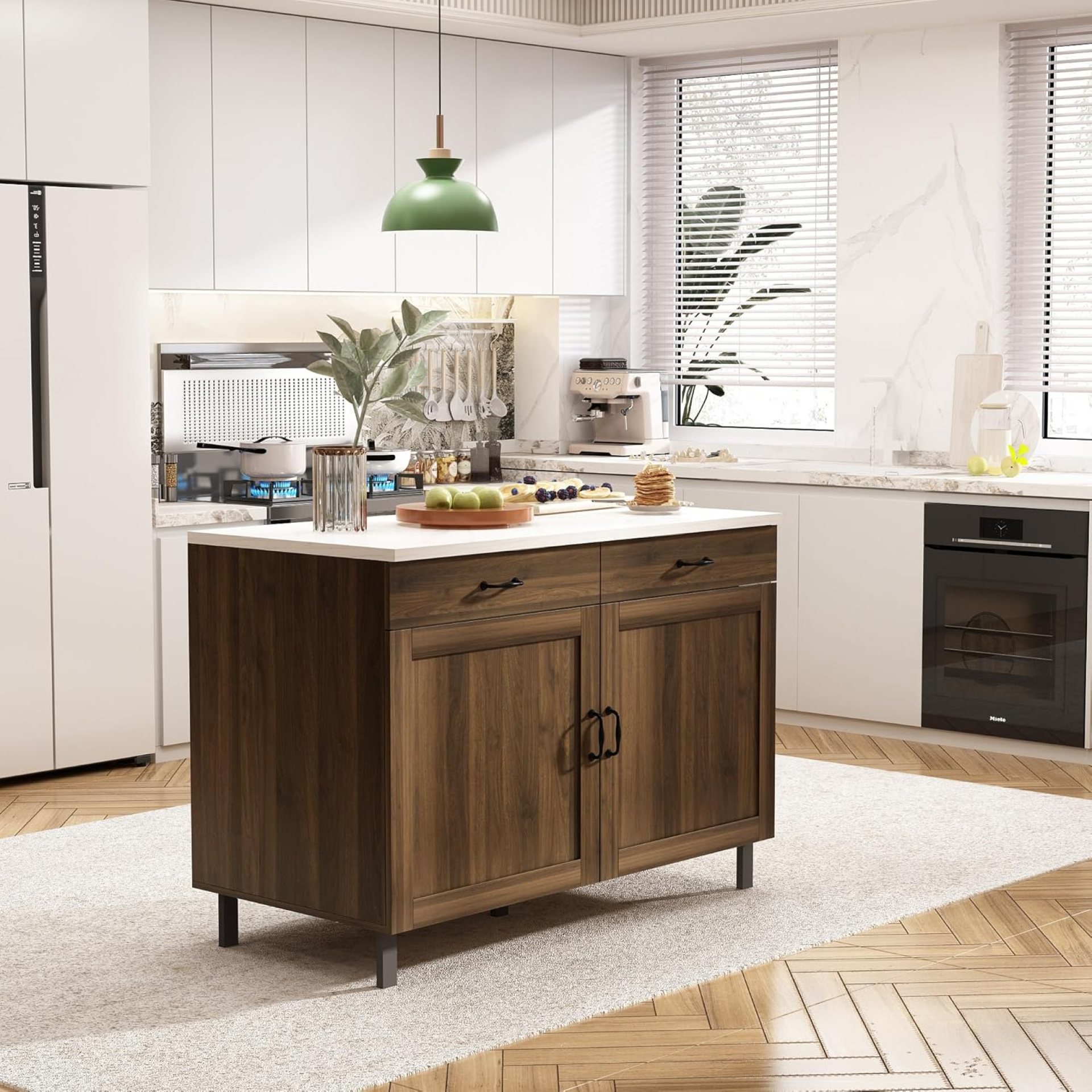 FUFU&GAGA 47″ Farmhouse Buffet Sideboard Cabinet, Metal Leg Storage Cabinet with 2 Storage Drawers, 2 Doors & 4 Shelves, Buffet Table for Dining Room & Kitchen, Coffee Bar Wine Bar Cabinet FUFU&GAGA 47″ Farmhouse Buffet Sideboard Cabinet, Metal Leg Storage Cabinet with 2 Storage Drawers, 2 Doors & 4 Shelves, Buffet Table for Dining Room & Kitchen, Coffee Bar Wine Bar Cabinet
