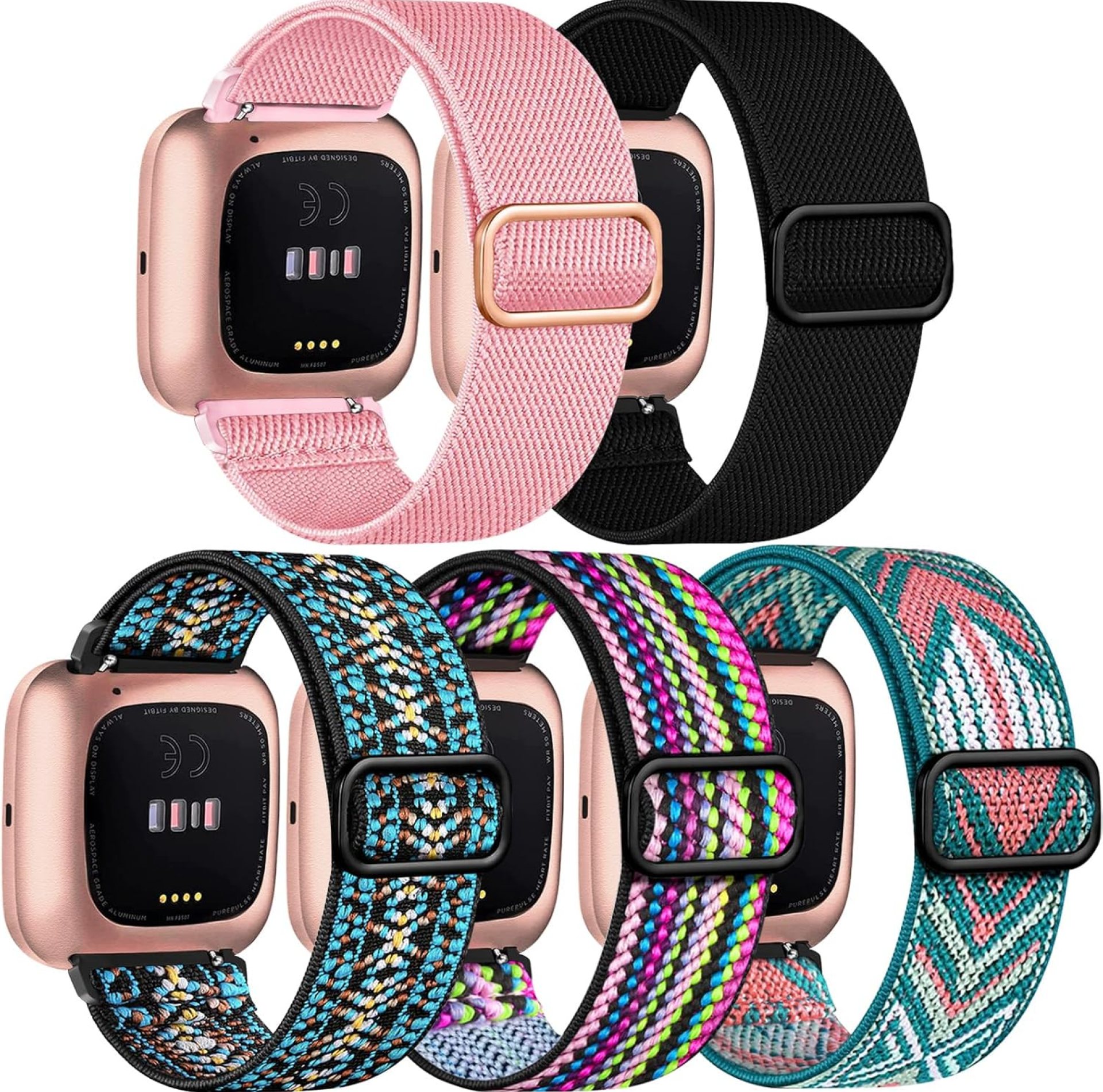 5 Pack Bands Compatible with Fitbit Versa 2 Bands, Soft Adjustable Nylon Sport Band for Fitbit Versa Smart Watch Women Men 5 Pack Bands Compatible with Fitbit Versa 2 Bands, Soft Adjustable Nylon Sport Band for Fitbit Versa Smart Watch Women Men