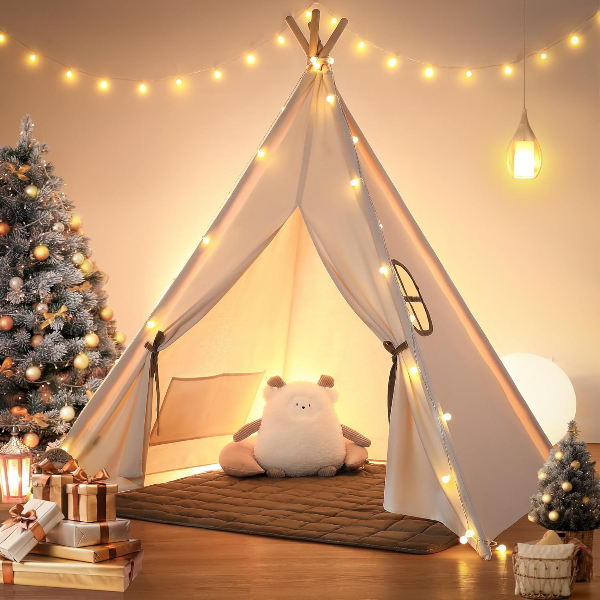 besrey Kids Tent, Teepee Play Tent with Lights and Padded Mat, Portable Cotton Tipi for Indoor Reading and Playtime besrey Kids Tent, Teepee Play Tent with Lights and Padded Mat, Portable Cotton Tipi for Indoor Reading and Playtime