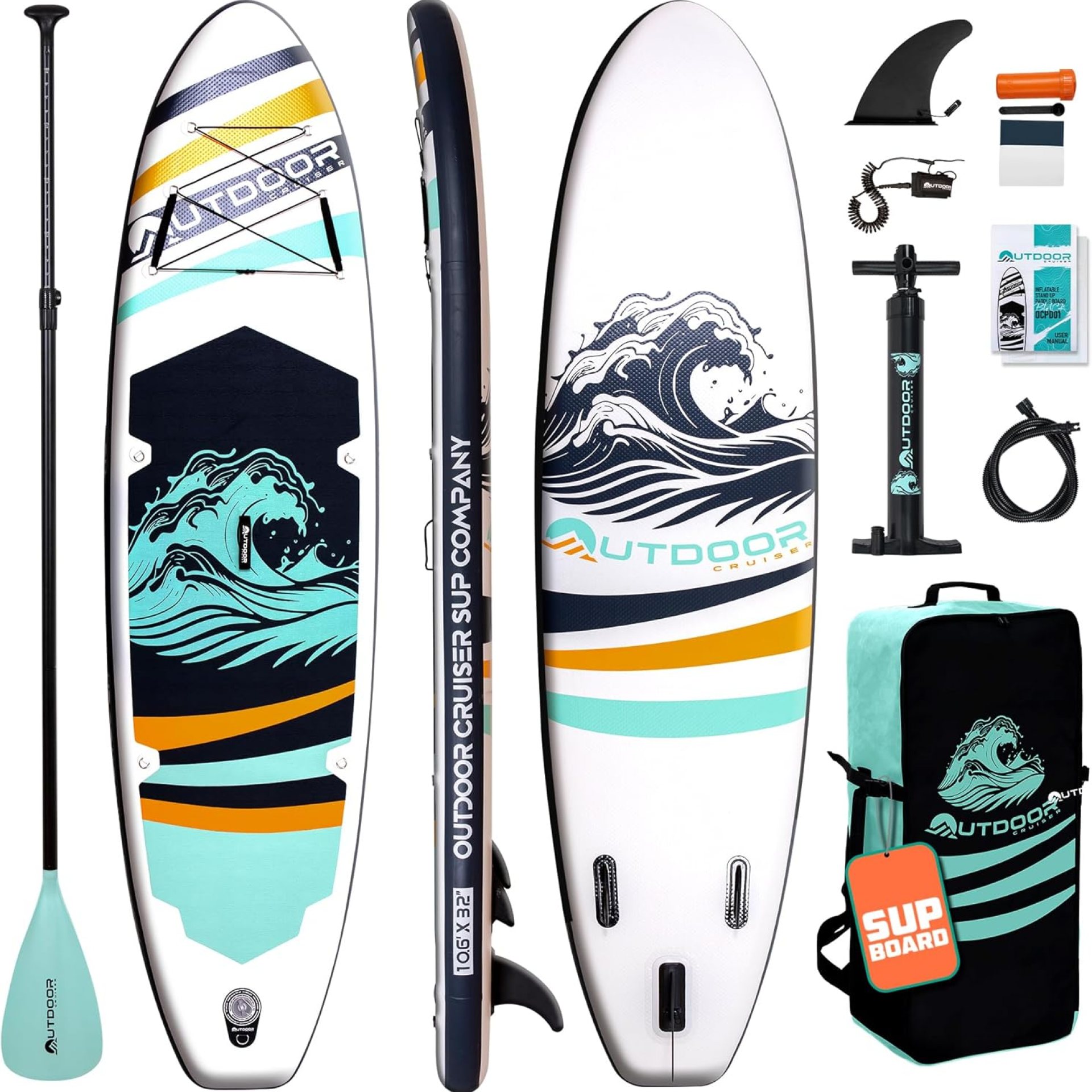 OutdoorCrusier Ultra-Portable Inflatable Stand-Up Paddle Board, Lightweight & Stable with Non-Slip Design, Complete SUP Accessories, Durable Drop-Stitch Material- Aqua OutdoorCrusier Ultra-Portable Inflatable Stand-Up Paddle Board, Lightweight & Stable with Non-Slip Design, Complete SUP Accessories, Durable Drop-Stitch Material- Aqua
