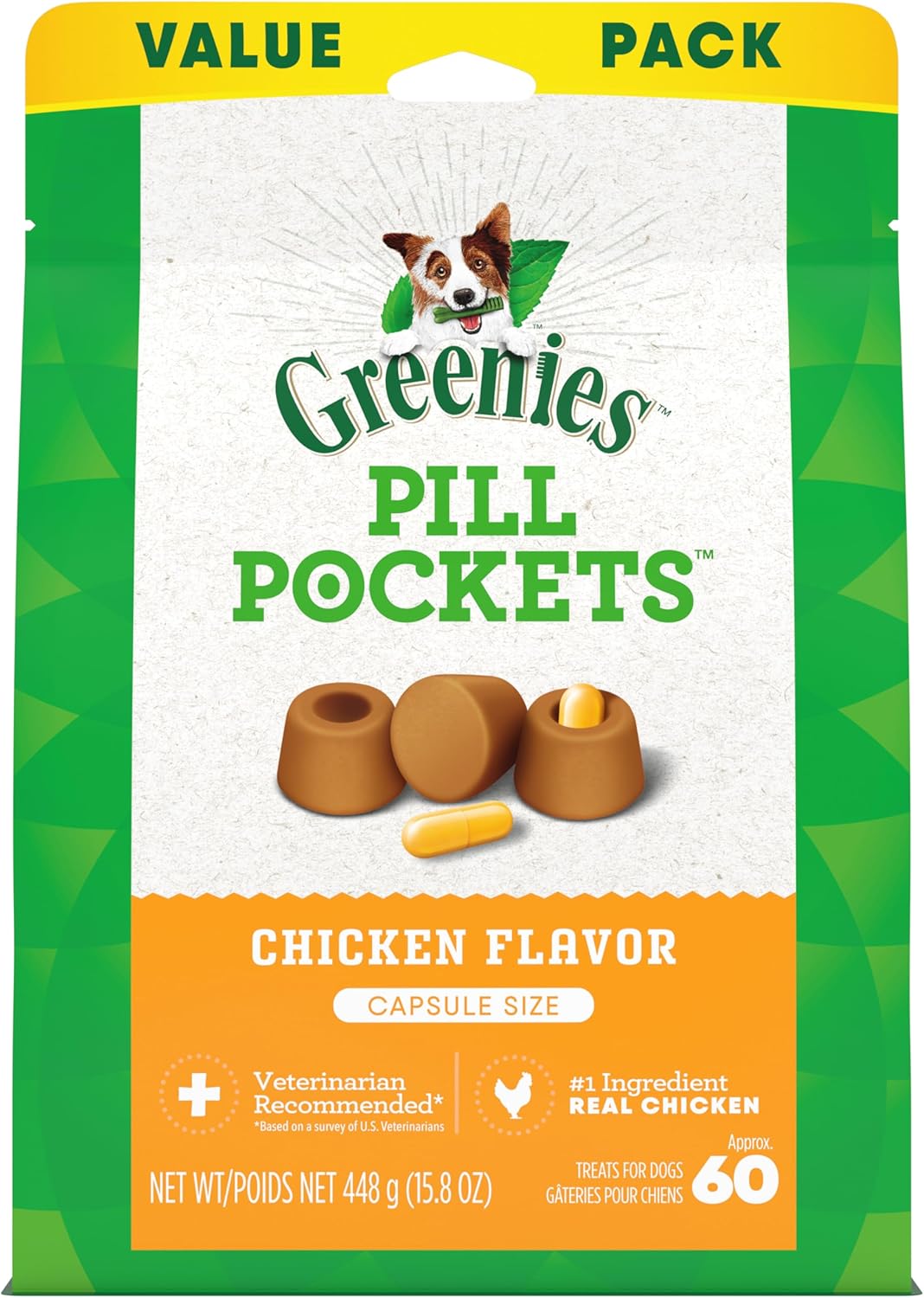 Greenies Pill Pockets Large Size Soft Dog Treats for Capsules, Chicken Flavor, Made with Natural Ingredients Plus Minerals & Trace Nutrients, 15.8 oz. (60 Count, Pack of 1) Greenies Pill Pockets Large Size Soft Dog Treats for Capsules, Chicken Flavor, Made with Natural Ingredients Plus Minerals & Trace Nutrients, 15.8 oz. (60 Count, Pack of 1)