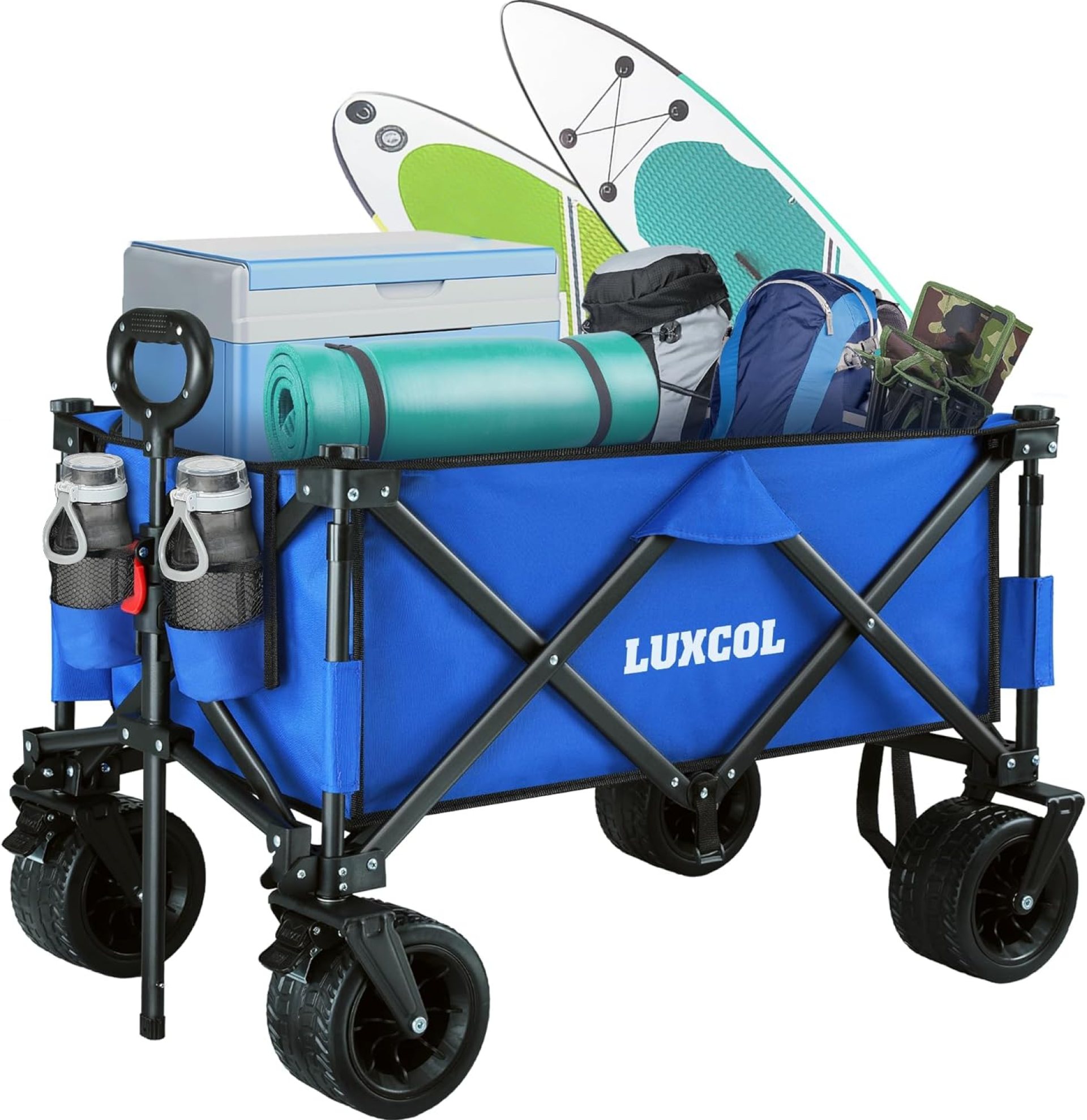 LUXCOL Collapsible Wagon Carts Foldable, Heavy Duty Capacity Portable Outdoor Utility Beach Wagon Cart with All Terrain Big Wheels & Drink Holders, for Shopping, Camping, Garden, Sports and Outdoor LUXCOL Collapsible Wagon Carts Foldable, Heavy Duty Capacity Portable Outdoor Utility Beach Wagon Cart with All Terrain Big Wheels & Drink Holders, for Shopping, Camping, Garden, Sports and Outdoor