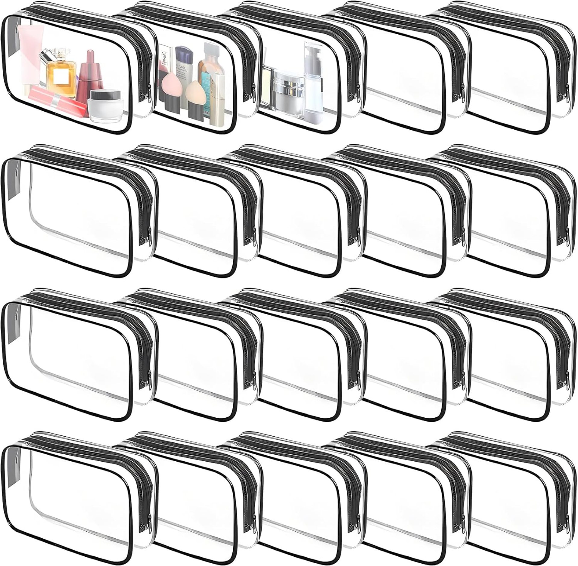 20 Pack Clear Cosmetics Bag, Travel Toiletry Bag Small Clear Pvc Makeup Bags with Zipper, Waterproof Carry Pouch Portable Makeup Bag Organizer Case Bulk for Women Men(Black) 20 Pack Clear Cosmetics Bag, Travel Toiletry Bag Small Clear Pvc Makeup Bags with Zipper, Waterproof Carry Pouch Portable Makeup Bag Organizer Case Bulk for Women Men(Black)