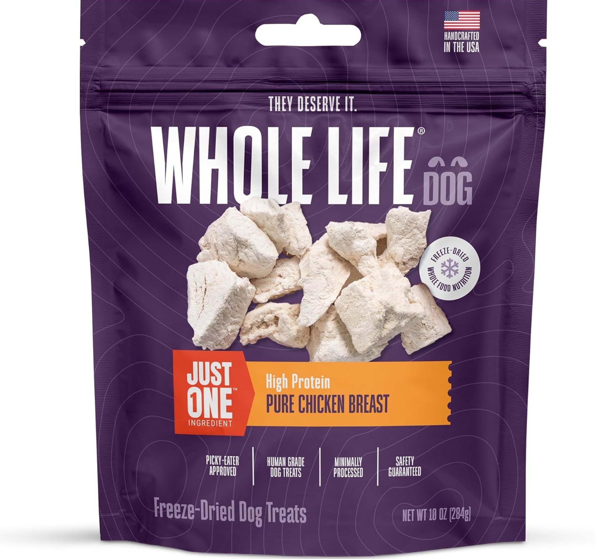 Whole Life Dog Just One Chicken Freeze Dried Dog Treats – Human Grade High Protein Food, Healthy Training Snacks, Freeze Dried Food Toppers, USA Made Natural Treats – 10 oz (Value Pack of 1) Whole Life Dog Just One Chicken Freeze Dried Dog Treats – Human Grade High Protein Food, Healthy Training Snacks, Freeze Dried Food Toppers, USA Made Natural Treats – 10 oz (Value Pack of 1)