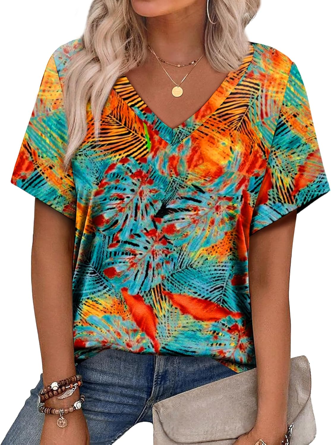 Alaroo Womens Summer Tops 2025 V Neck Short Sleeve Shirts Trendy Dressy Casual Vacation Outfits Printed Alaroo Womens Summer Tops 2025 V Neck Short Sleeve Shirts Trendy Dressy Casual Vacation Outfits Printed