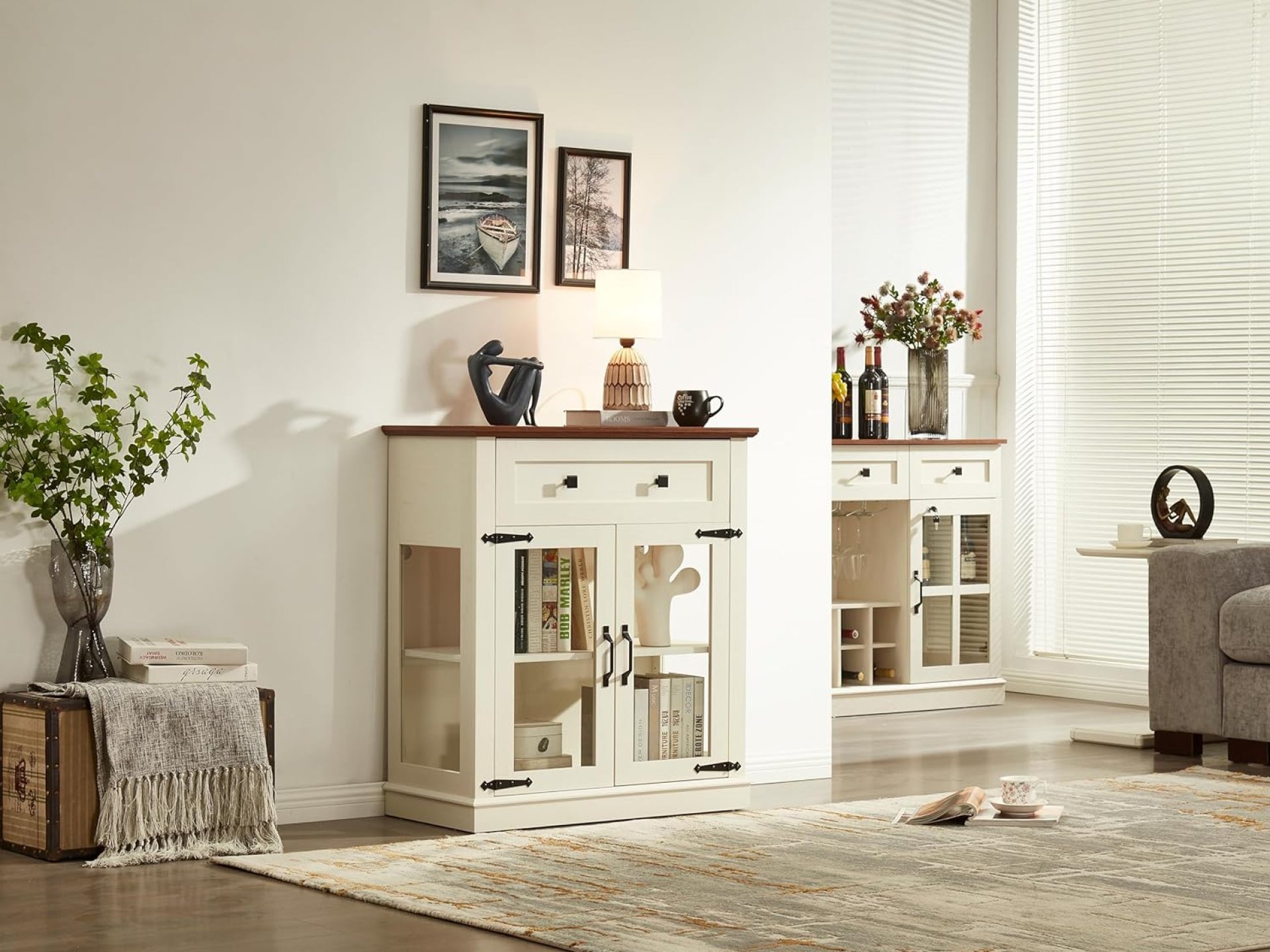 Small Buffet Cabinet with Glass Doors,Wood Coffee bar Cabinet with Adjustable Shelf and Drawer,Modern Kitchen Sideboard for Living Room,Entryway and Dining Room,Antique White Small Buffet Cabinet with Glass Doors,Wood Coffee bar Cabinet with Adjustable Shelf and Drawer,Modern Kitchen Sideboard for Living Room,Entryway and Dining Room,Antique White