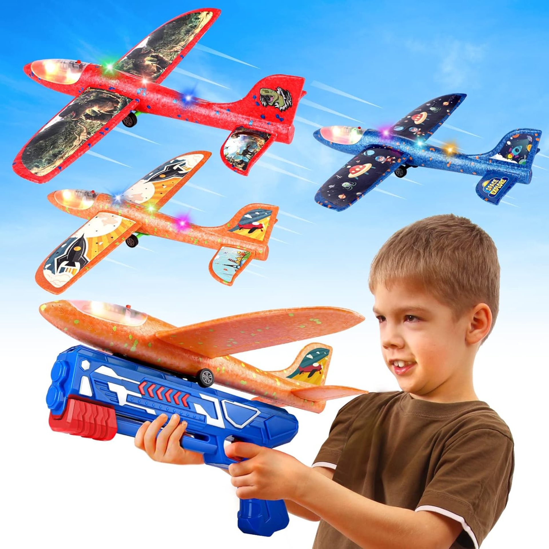 3 Pack Foam Airplane Launcher Toy with 3 DIY Stickers, 12.6″ Glider Led Plane, Catapult Plane Boy Toys, Outdoor Sport Flying Toys for Kids Birthday Gifts for 4 5 6 7 8 9 10 11 12 Year Old Boys Girls 3 Pack Foam Airplane Launcher Toy with 3 DIY Stickers, 12.6″ Glider Led Plane, Catapult Plane Boy Toys, Outdoor Sport Flying Toys for Kids Birthday Gifts for 4 5 6 7 8 9 10 11 12 Year Old Boys Girls