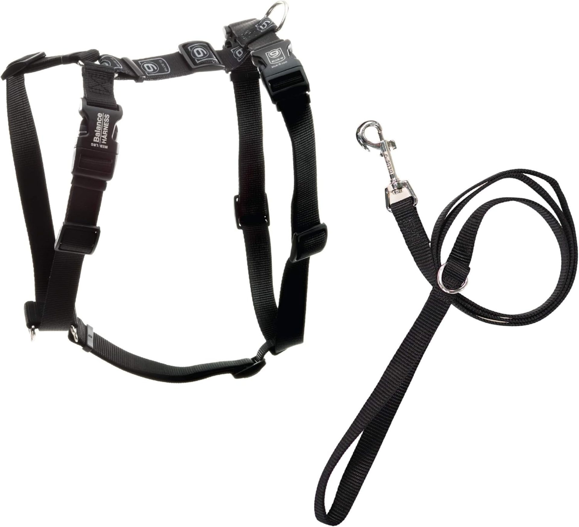 Blue-9 Pet Products No-Pull Balance Harness and Loose Leash Walking Set Dogs, Made in The USA, Black, Medium/Large Blue-9 Pet Products No-Pull Balance Harness and Loose Leash Walking Set Dogs, Made in The USA, Black, Medium/Large