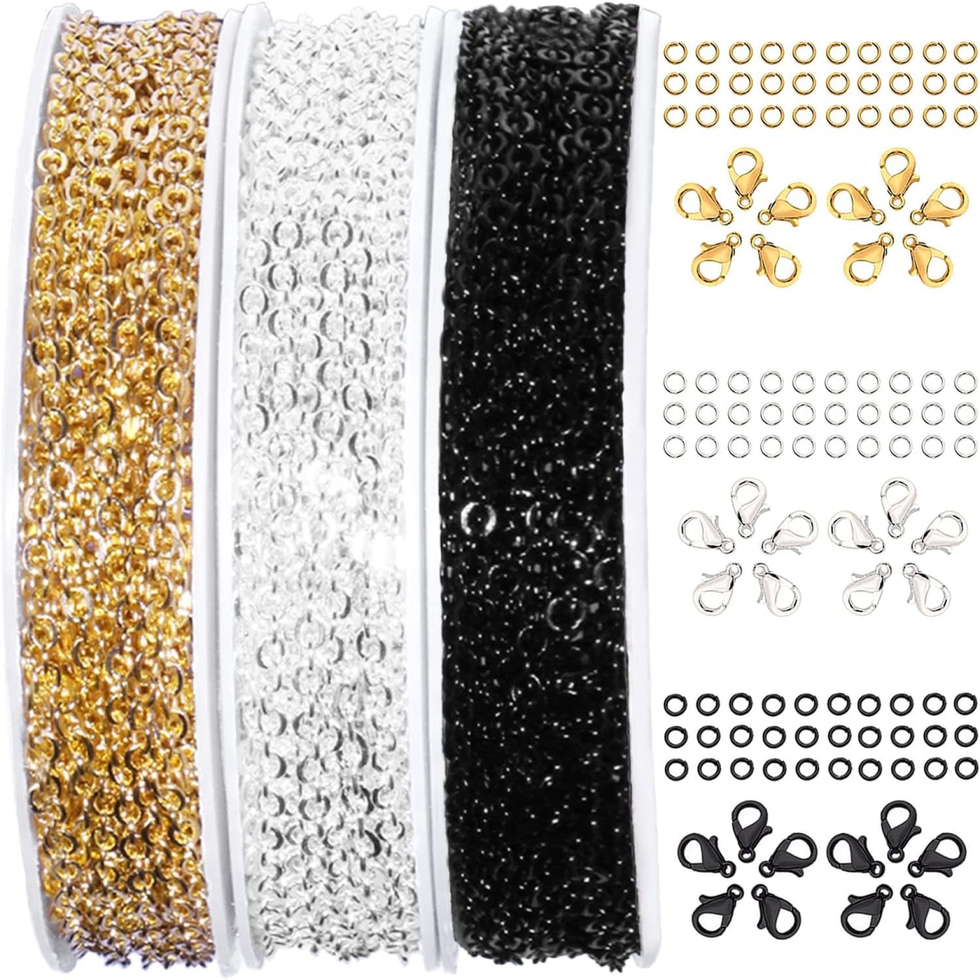 Jishi 30ft Jewelry Making Chains Bulk 2mm Necklace Chains for Jewelry Making Supplies, DIY Craft Earring Bracelet Making Findings, 3-Colors Gold Silver Black Plated Metal Rolo Cable Link Chain Rolls Jishi 30ft Jewelry Making Chains Bulk 2mm Necklace Chains for Jewelry Making Supplies, DIY Craft Earring Bracelet Making Findings, 3-Colors Gold Silver Black Plated Metal Rolo Cable Link Chain Rolls